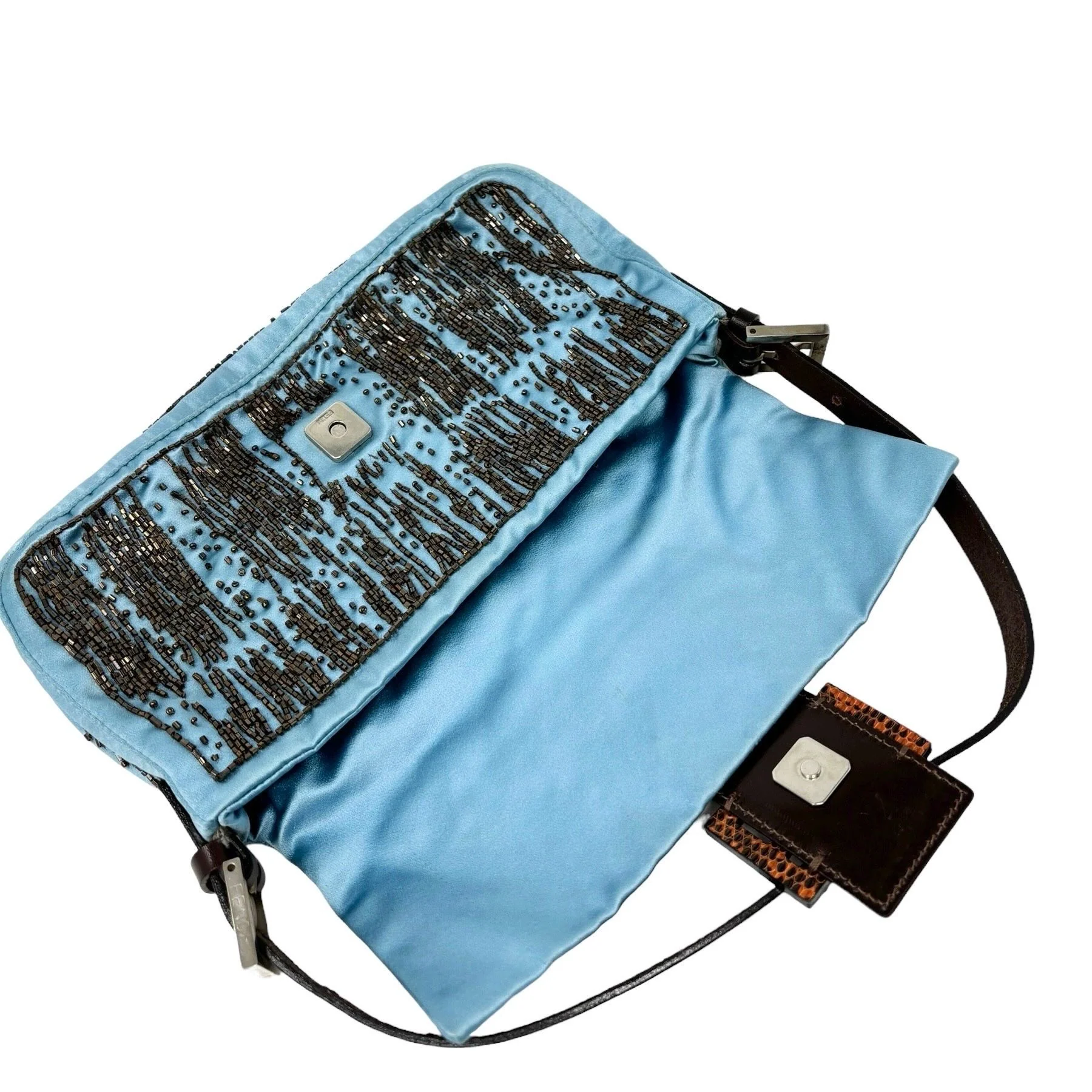 Fendi Satin Beaded Baby Blue Baguette Bag - Image 7