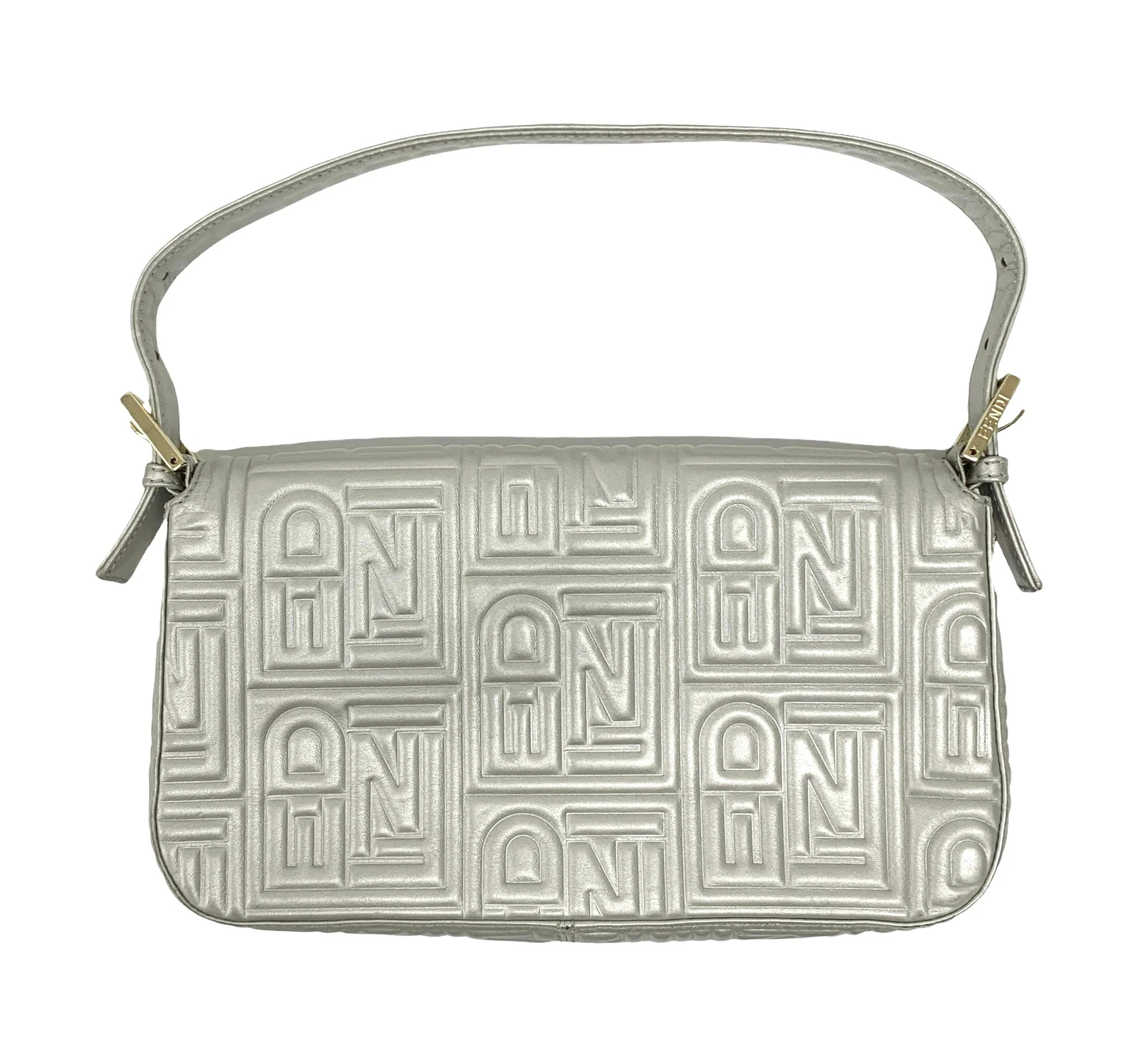 Fendi Silver Embossed Logo Baguette Bag - Image 2