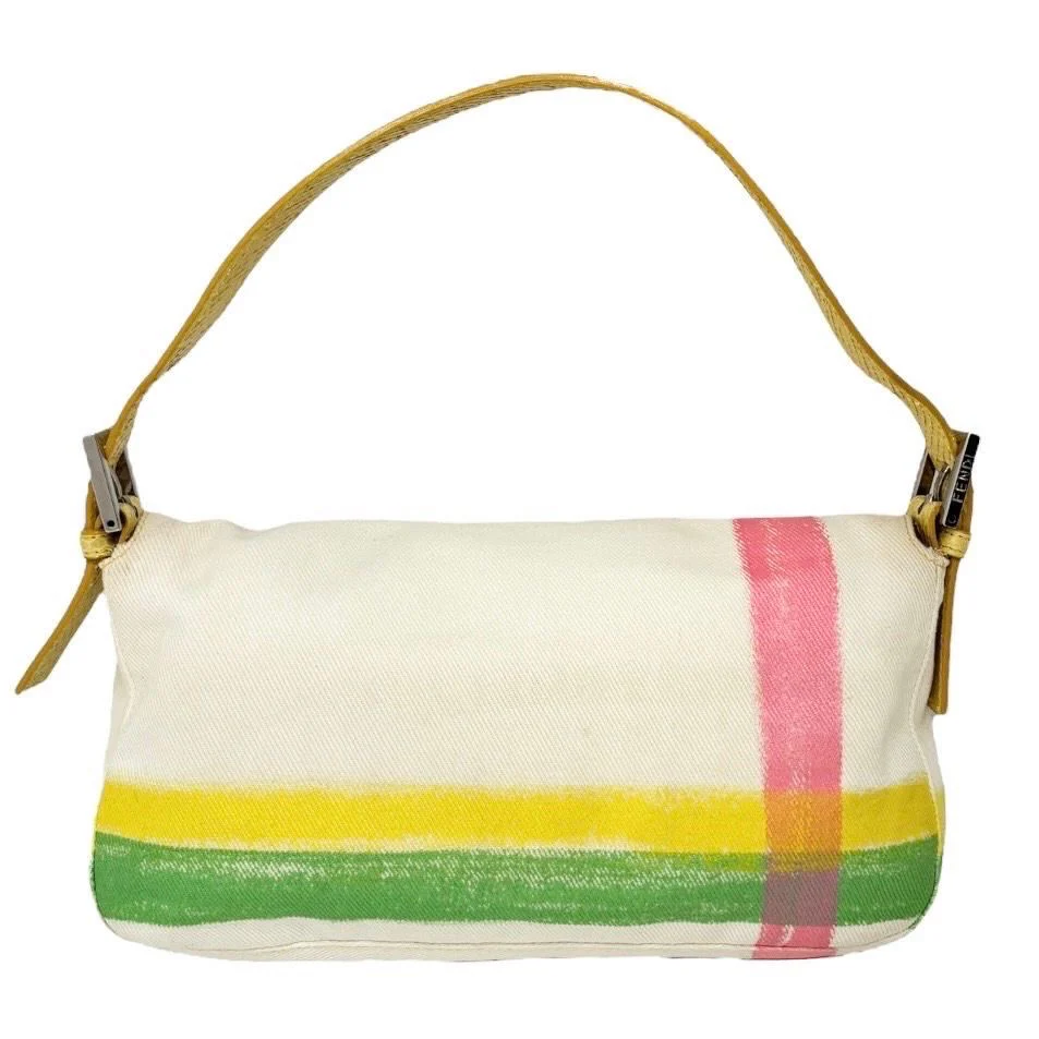 Fendi Striped Canvas Beaded Baguette Bag - Image 2