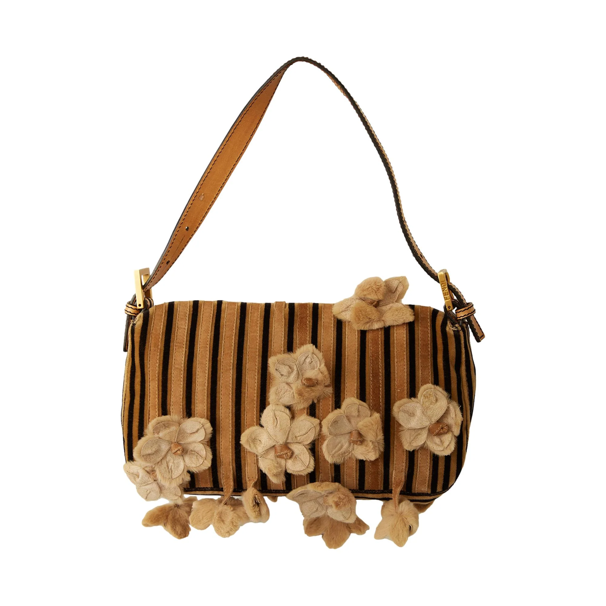 Fendi Striped Fur Flower Baguette - Image 2