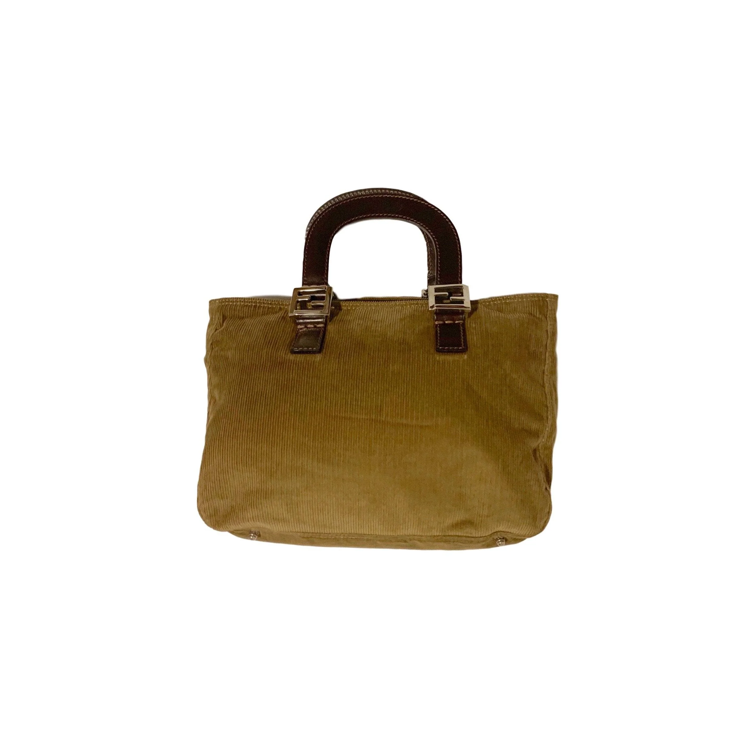 Fendi Tan Corduroy Top Handle Tote
