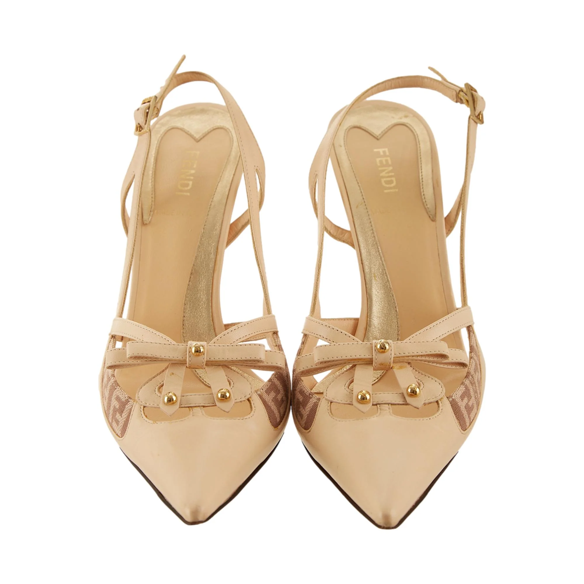 Fendi Tan Logo Cutout Heels - Image 2