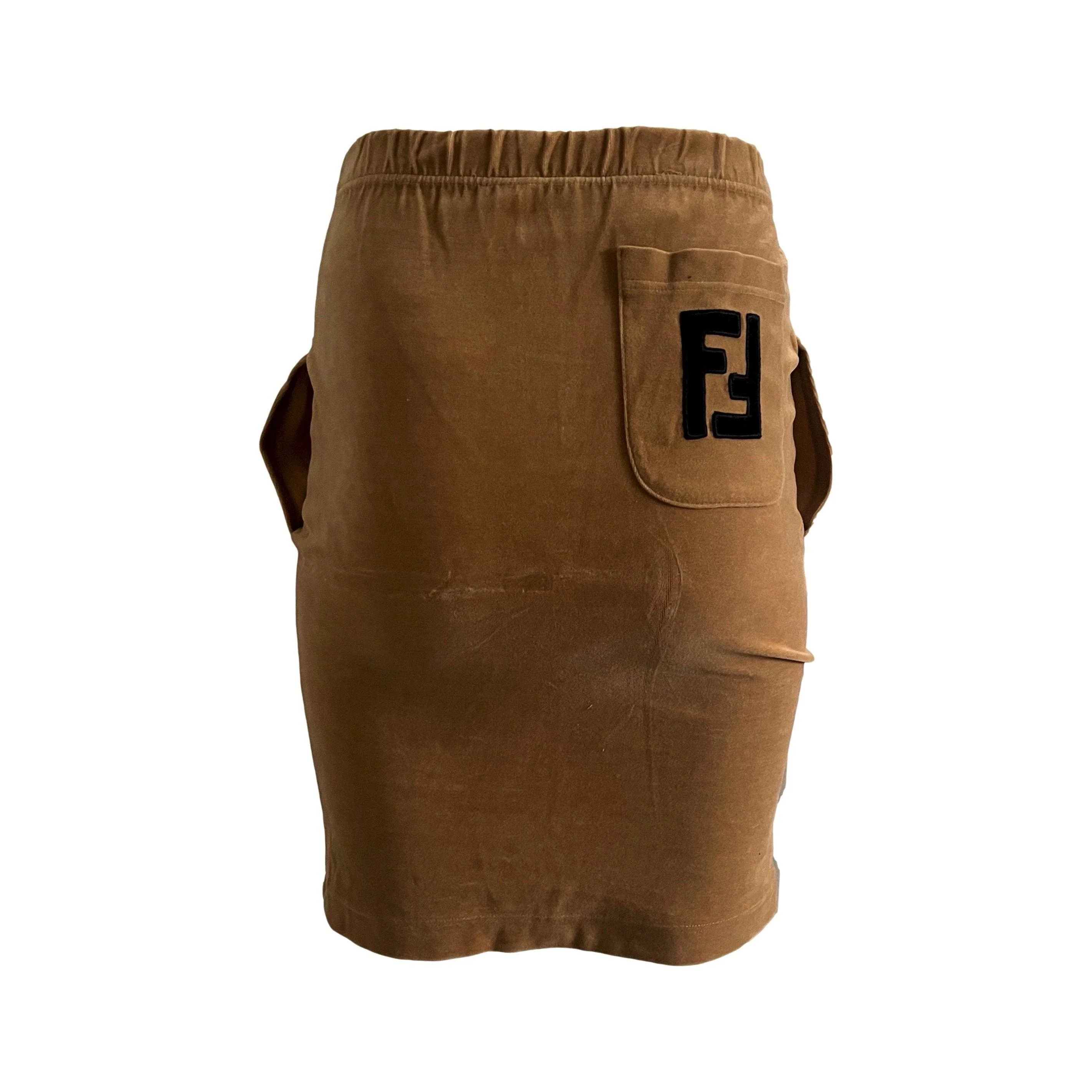 Fendi Tan Velour Logo Skirt