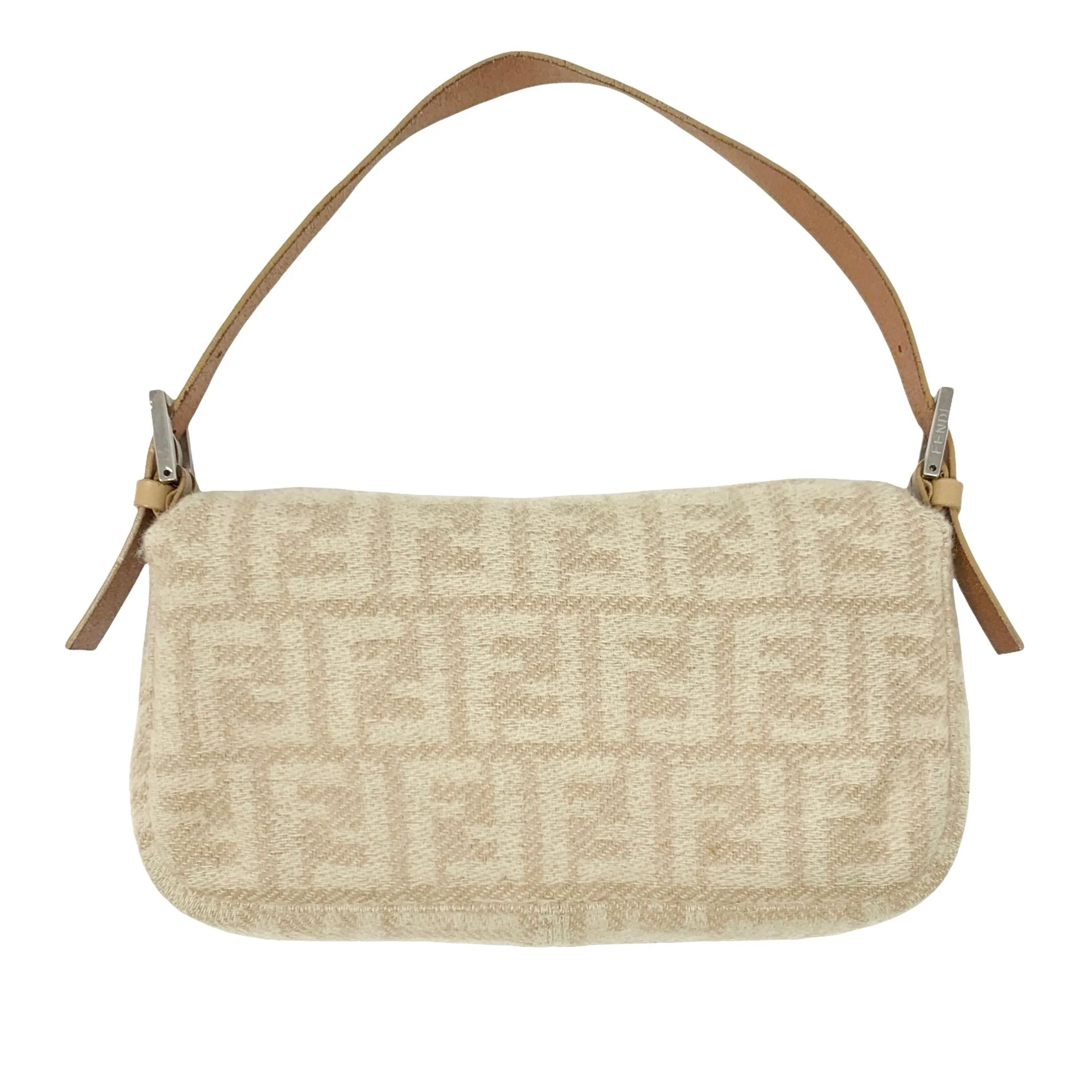 Fendi Tan Wool Logo Baguette Bag - Image 2