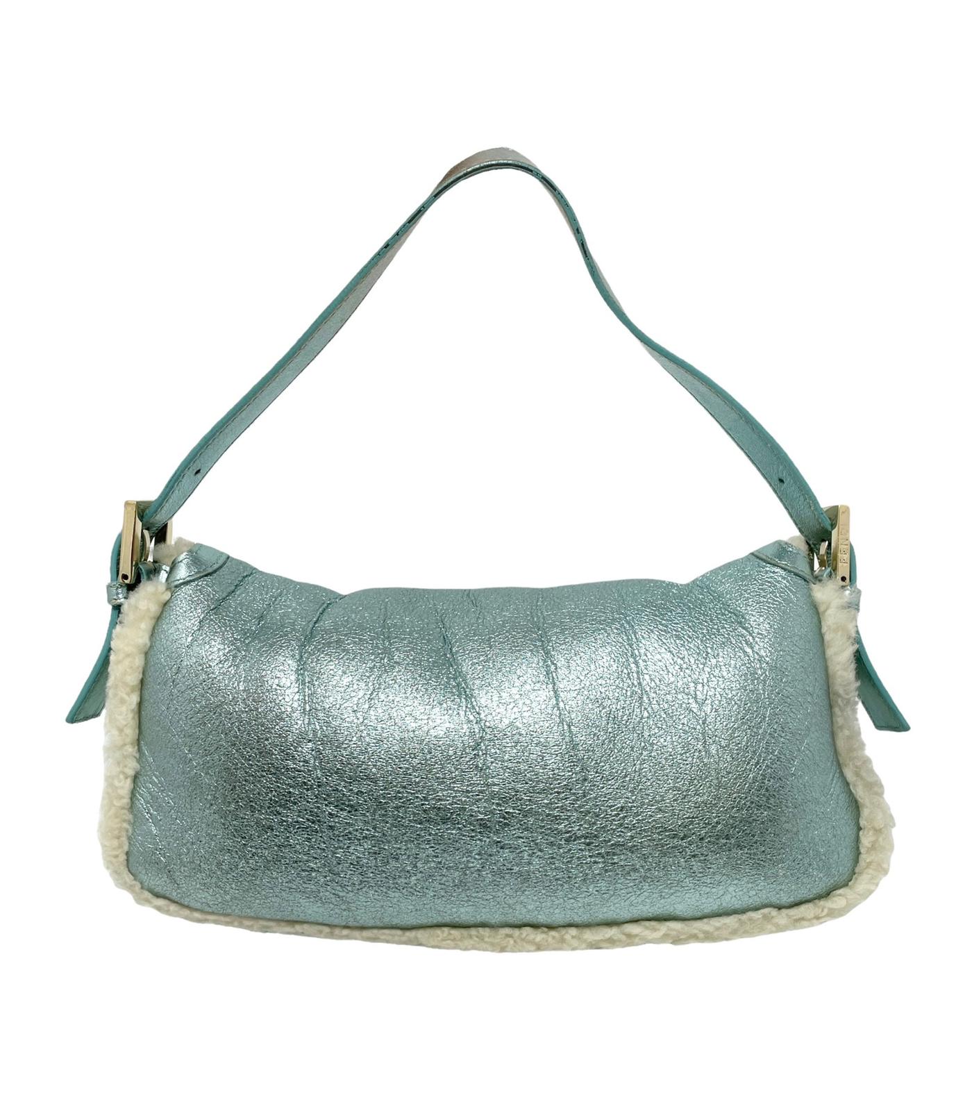 Fendi Turquoise Leather Baguette Bag - Image 2
