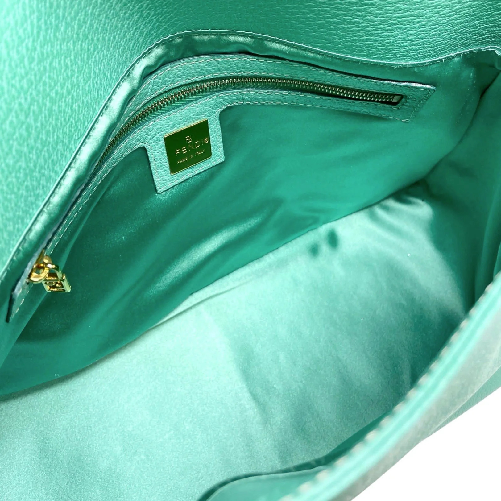 Fendi Turquoise Leather Baguette Bag - Image 3