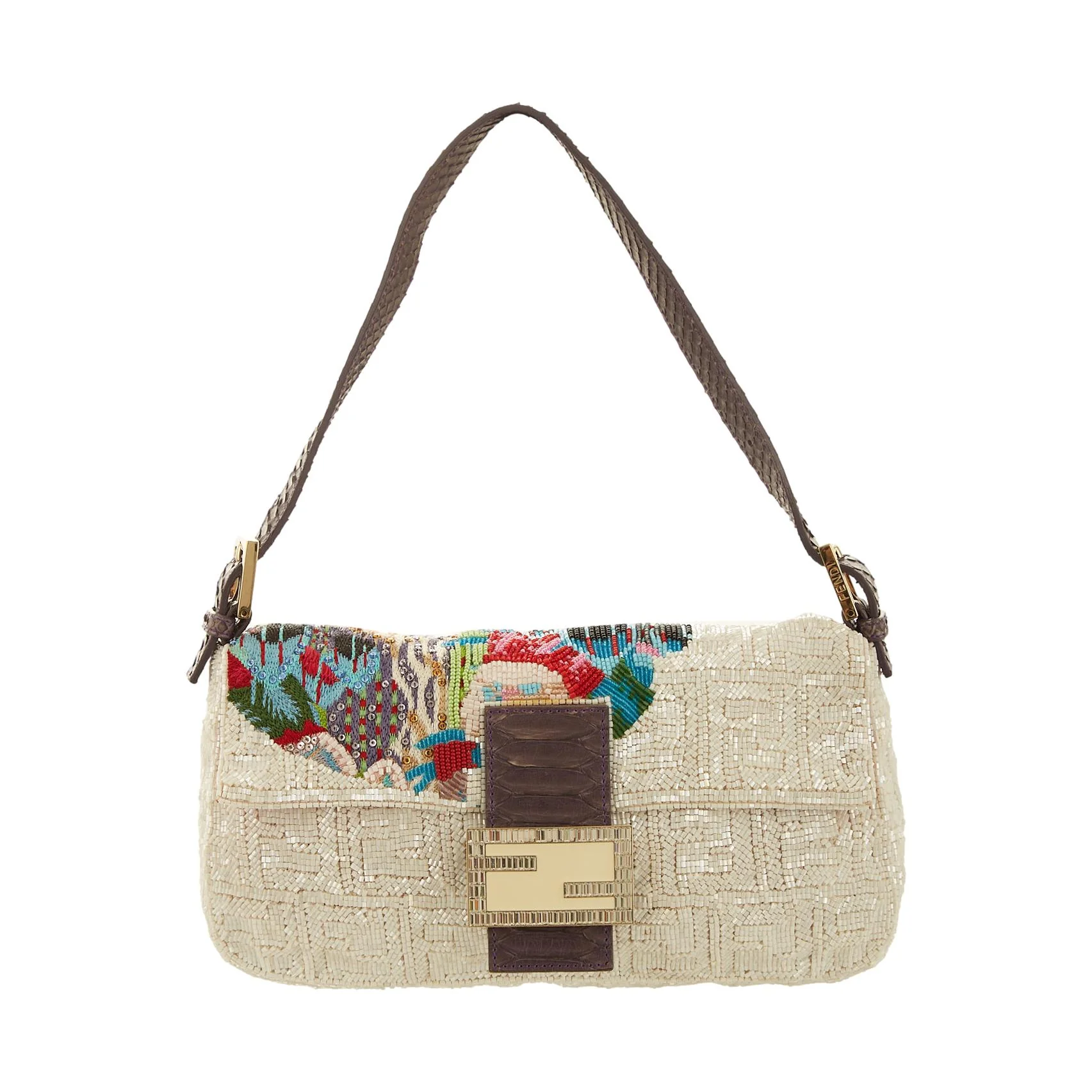 Fendi White Beaded Baguette