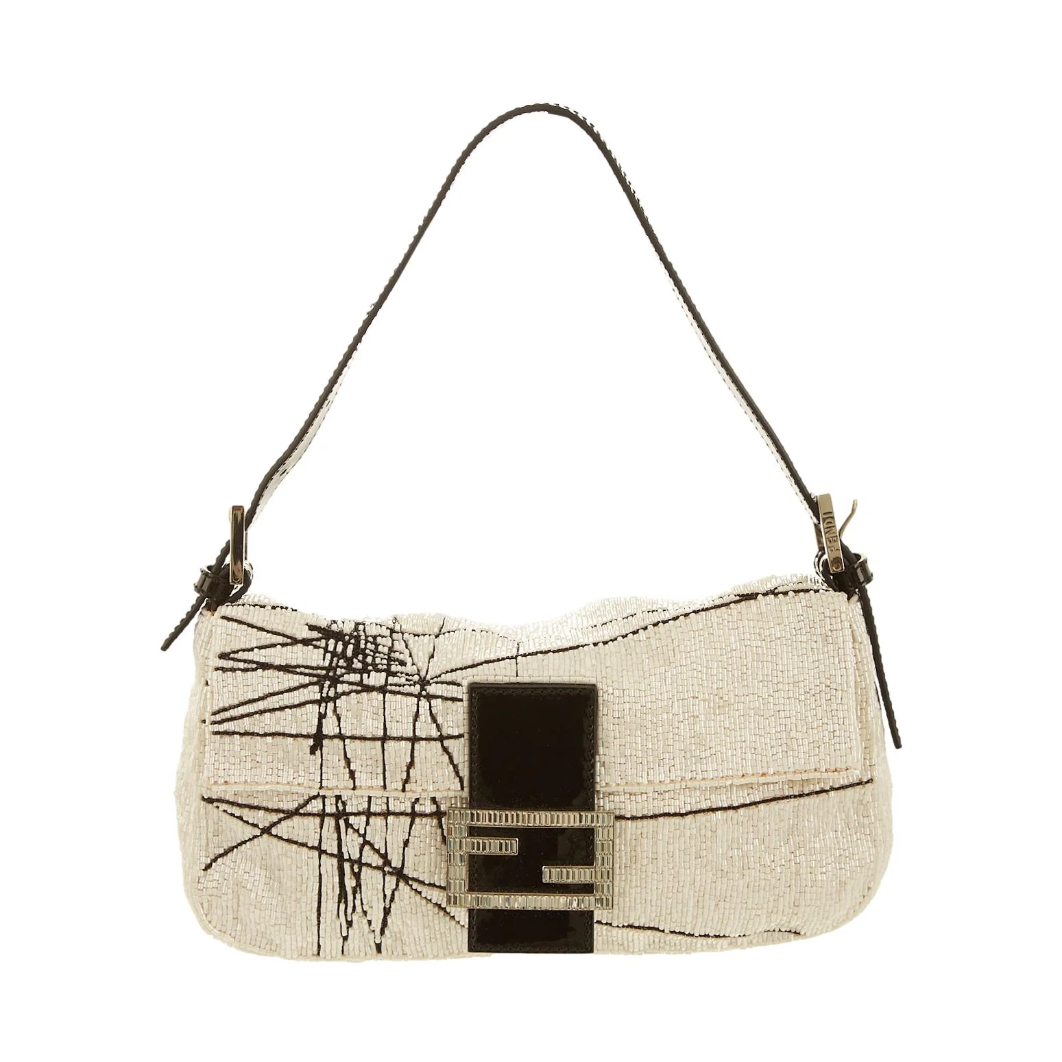 Fendi White Beaded Scribble Baguette