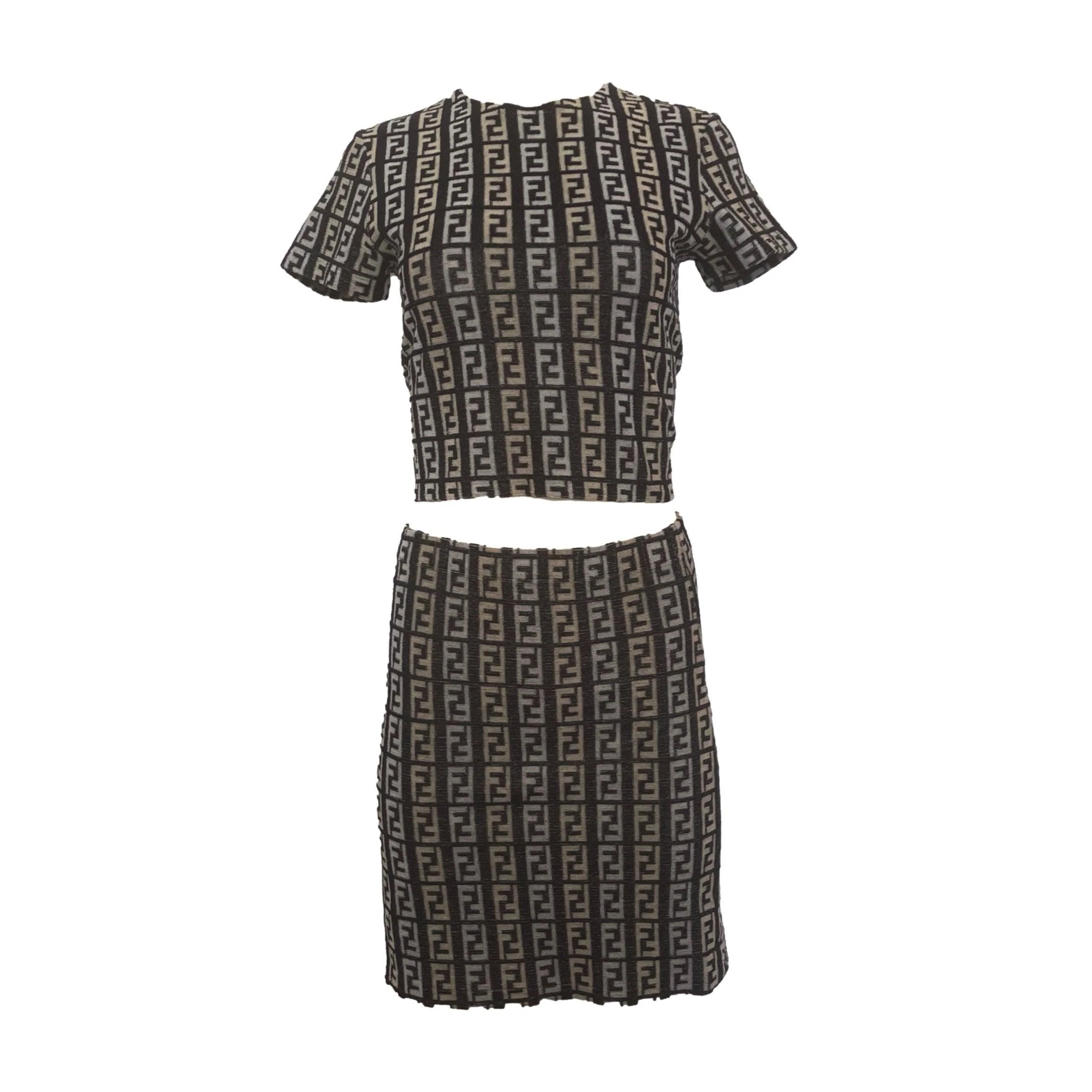 Fendi White Monogram Terrycloth Skirt Set
