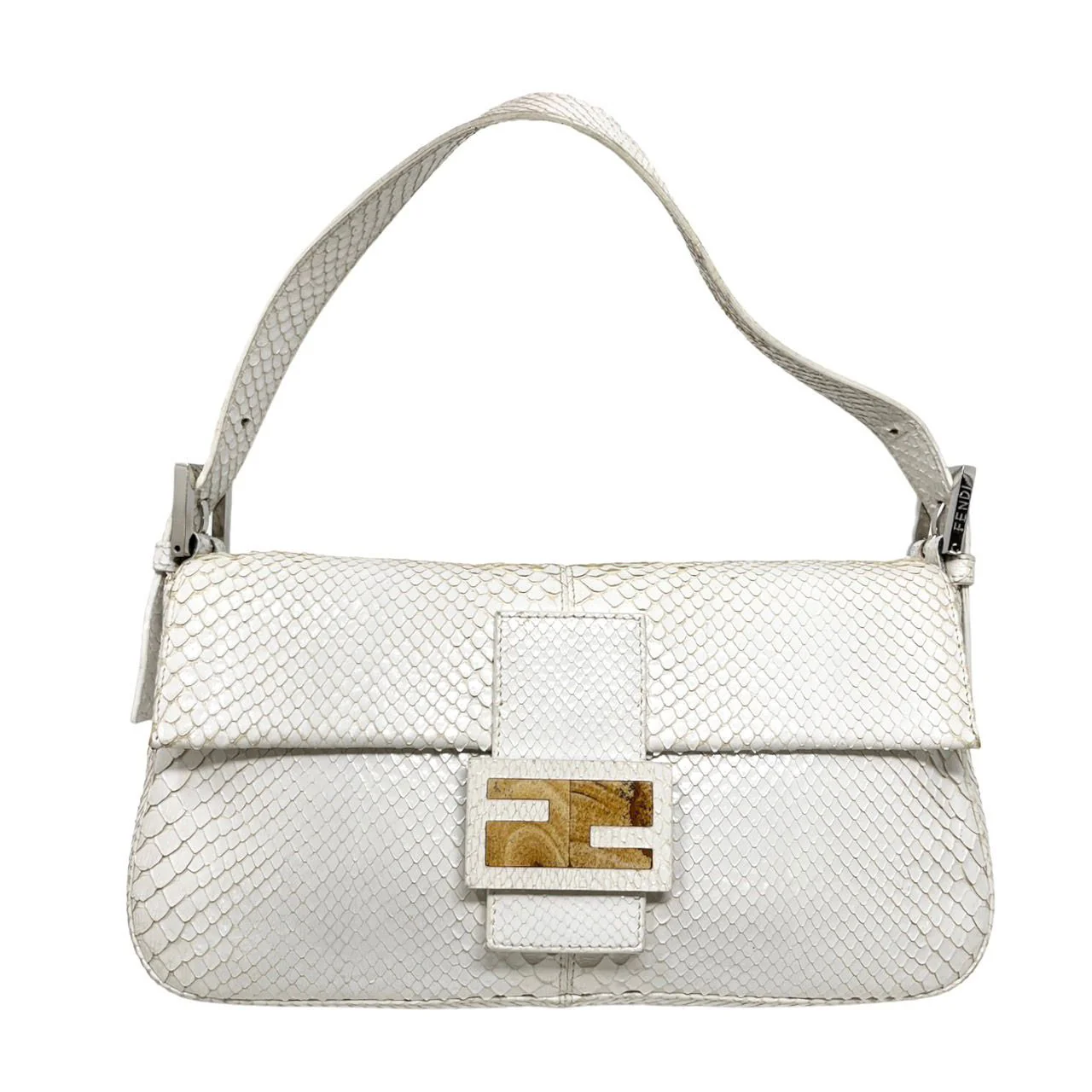 Fendi White Snakeskin Baguette