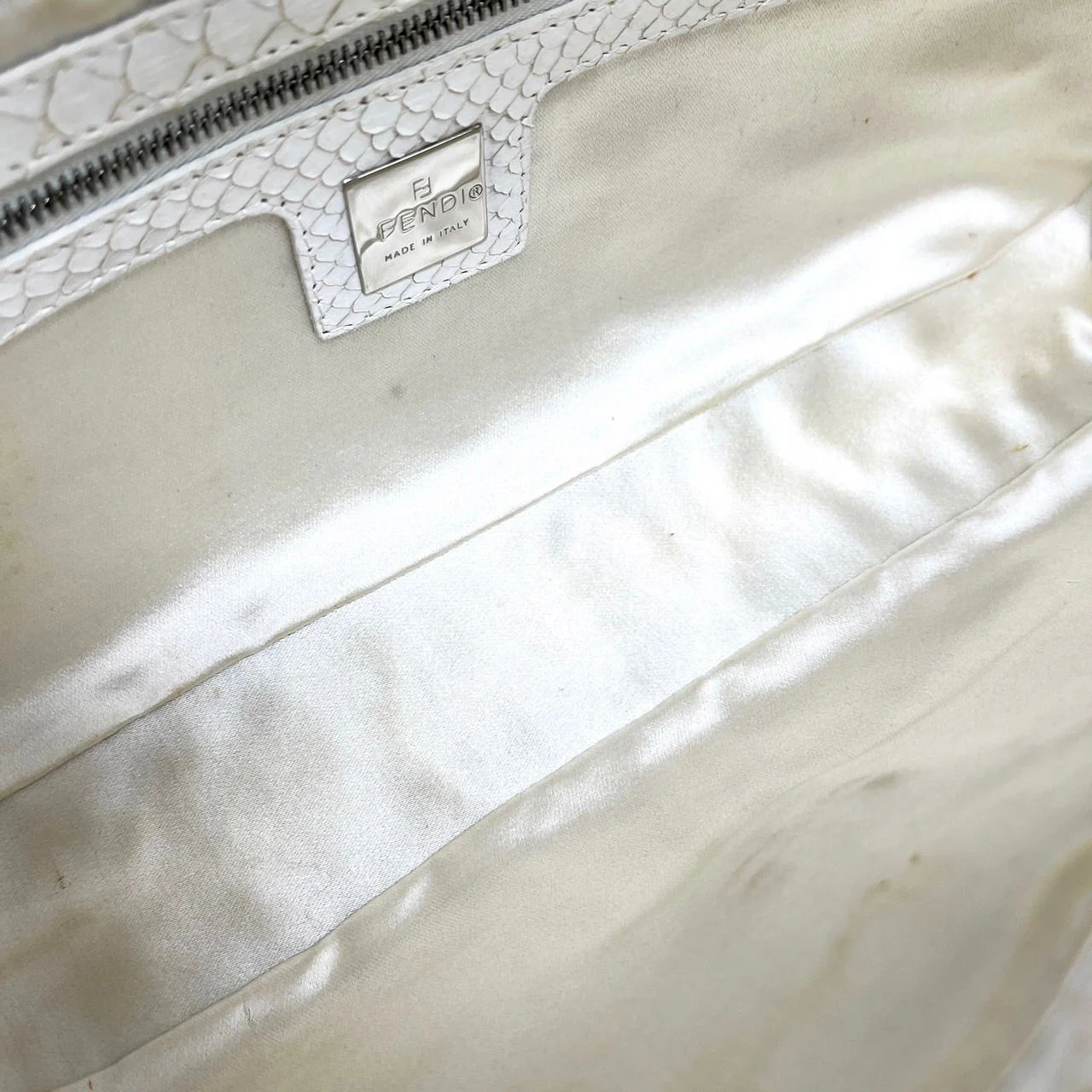 Fendi White Snakeskin Baguette - Image 3