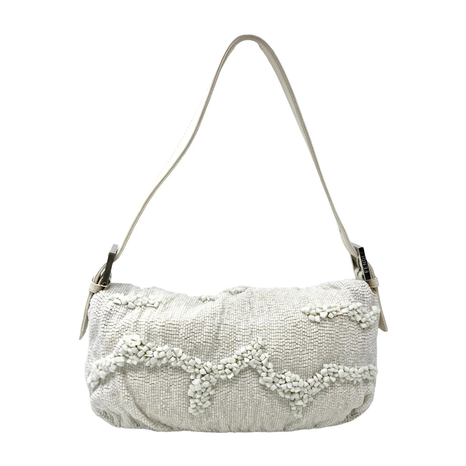 Fendi White Stone Beaded Baguette Bag - Image 2