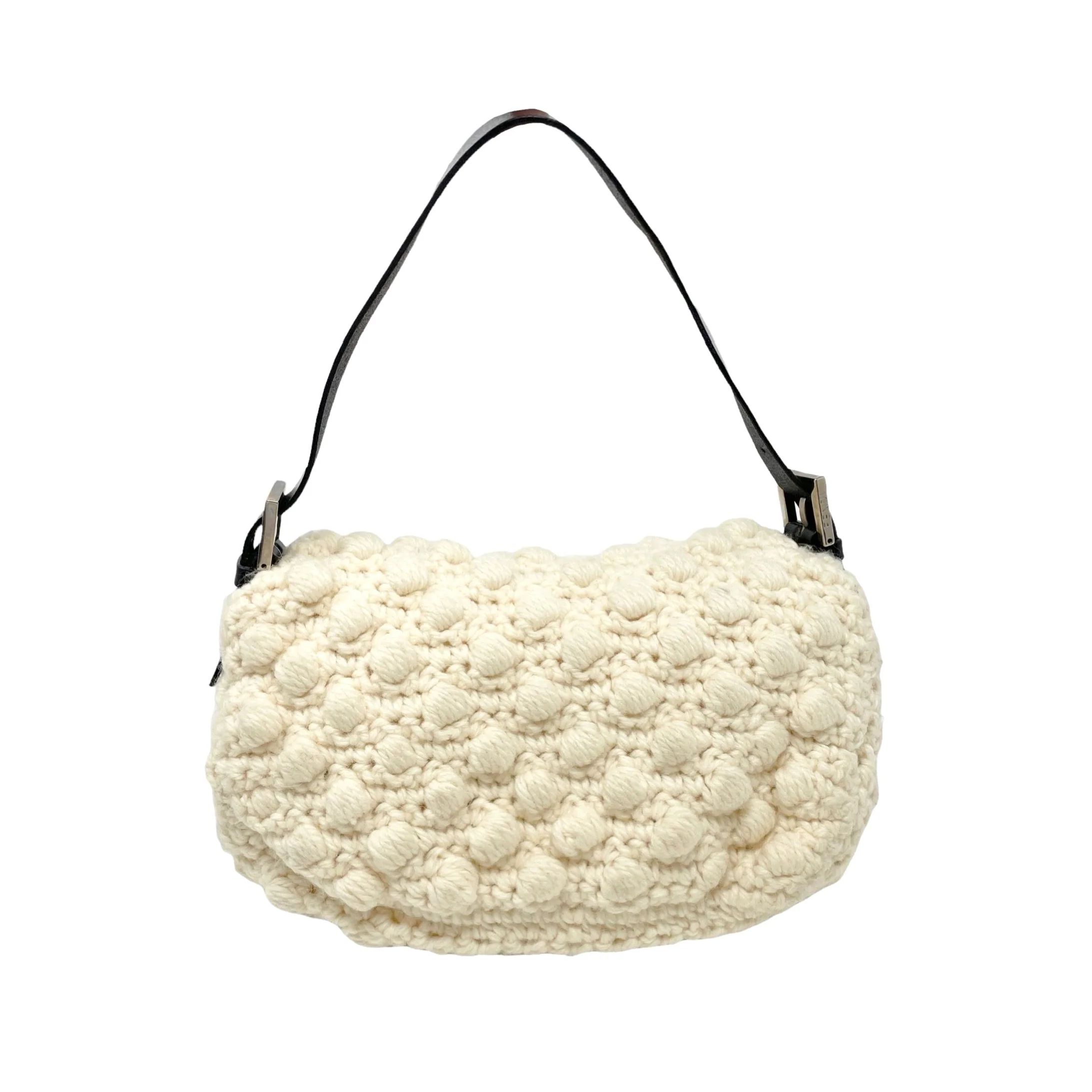 Fendi White Wool Baguette Bag - Image 2