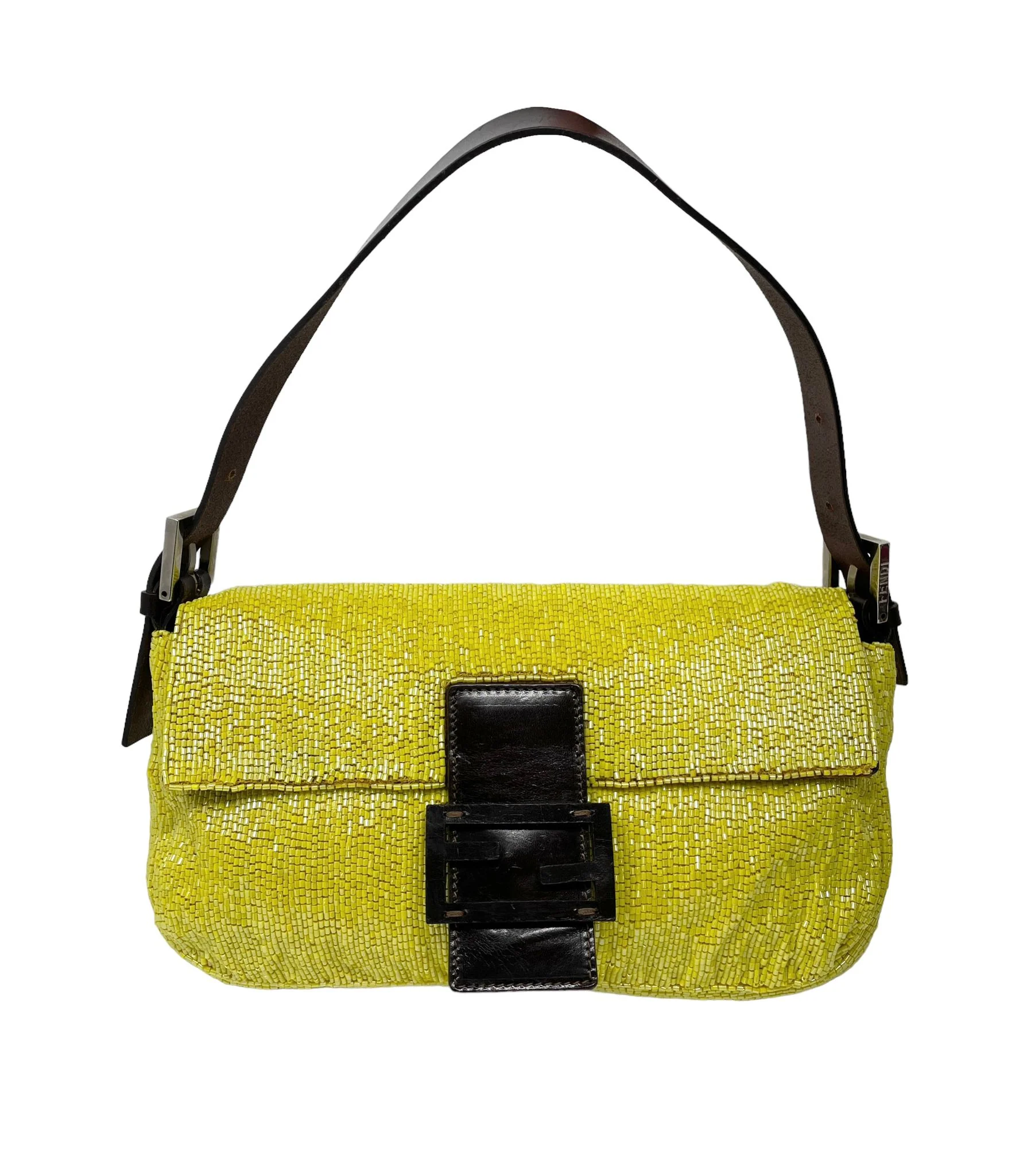 Fendi Yellow Beaded Baguette Bag