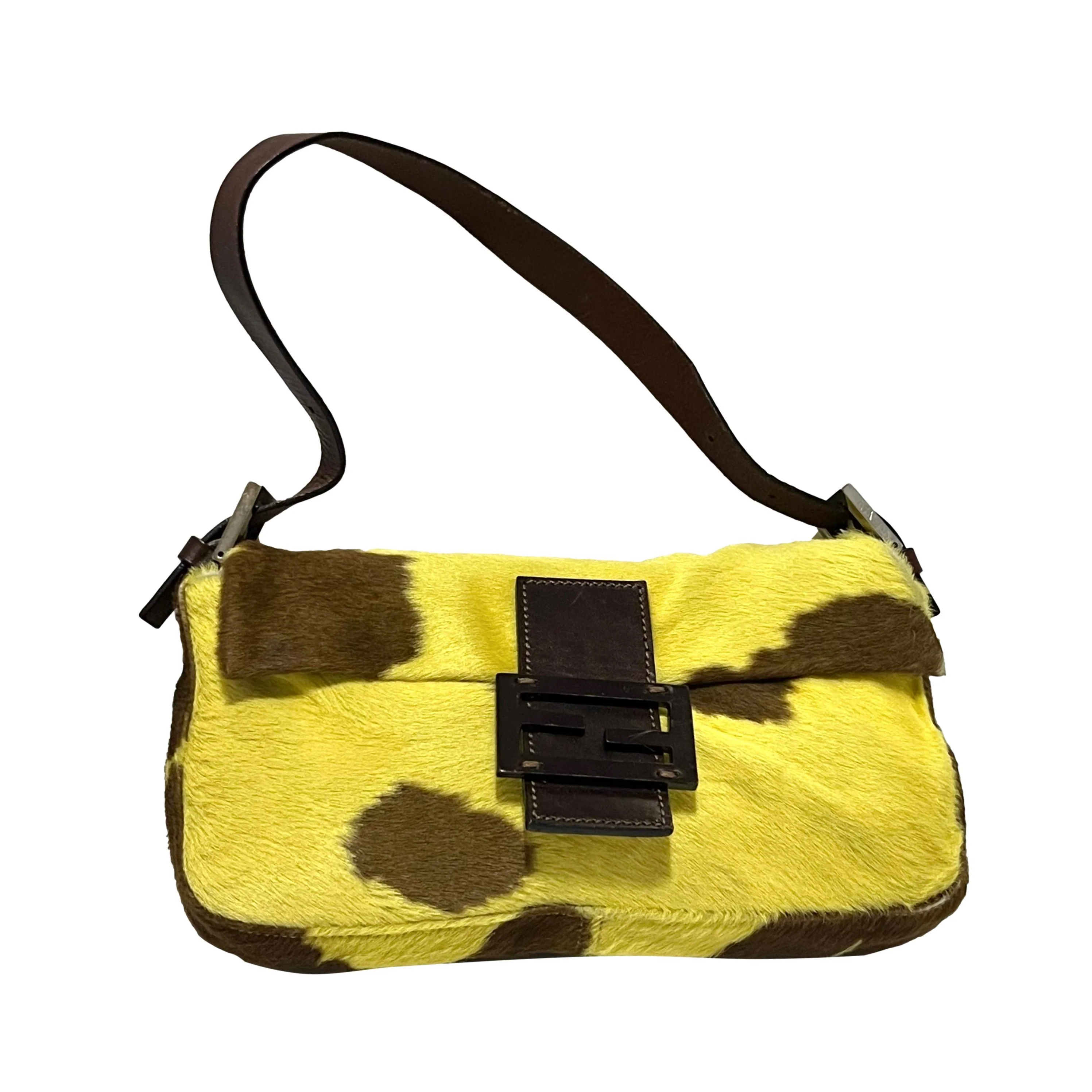 Fendi Yellow Cow Print Baguette Bag