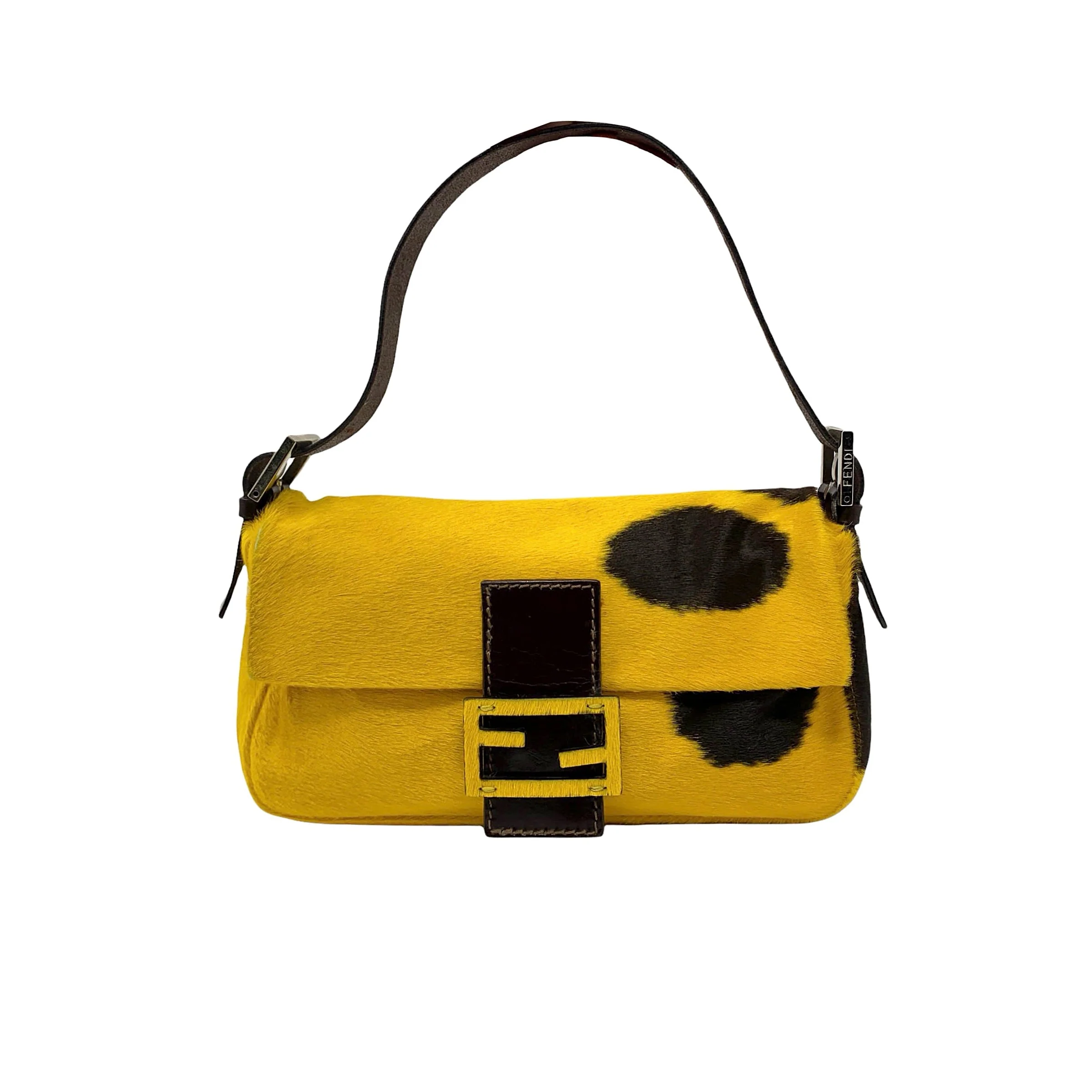 Fendi Yellow Cow Print Baguette Bag