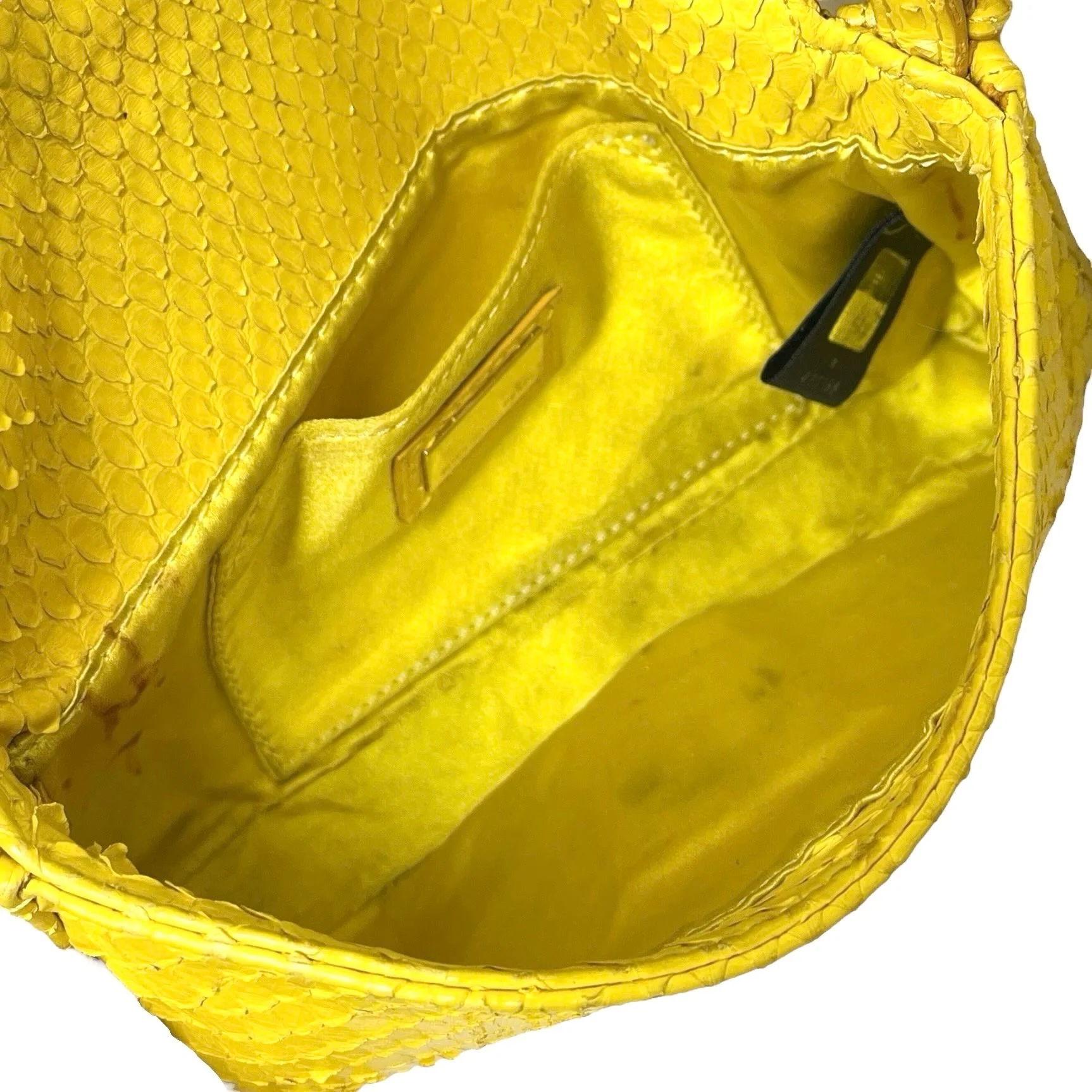Fendi Yellow Mini Snakeskin Baguette Bag - Image 3