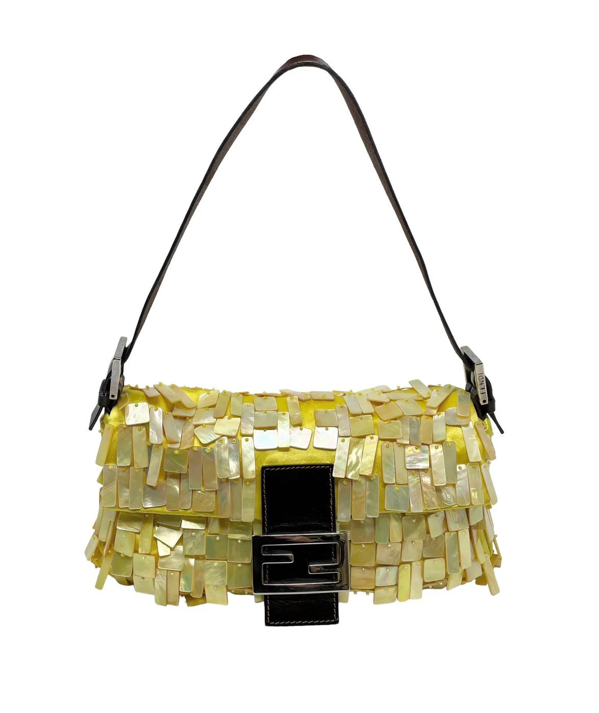 Fendi Yellow Satin Shell Baguette