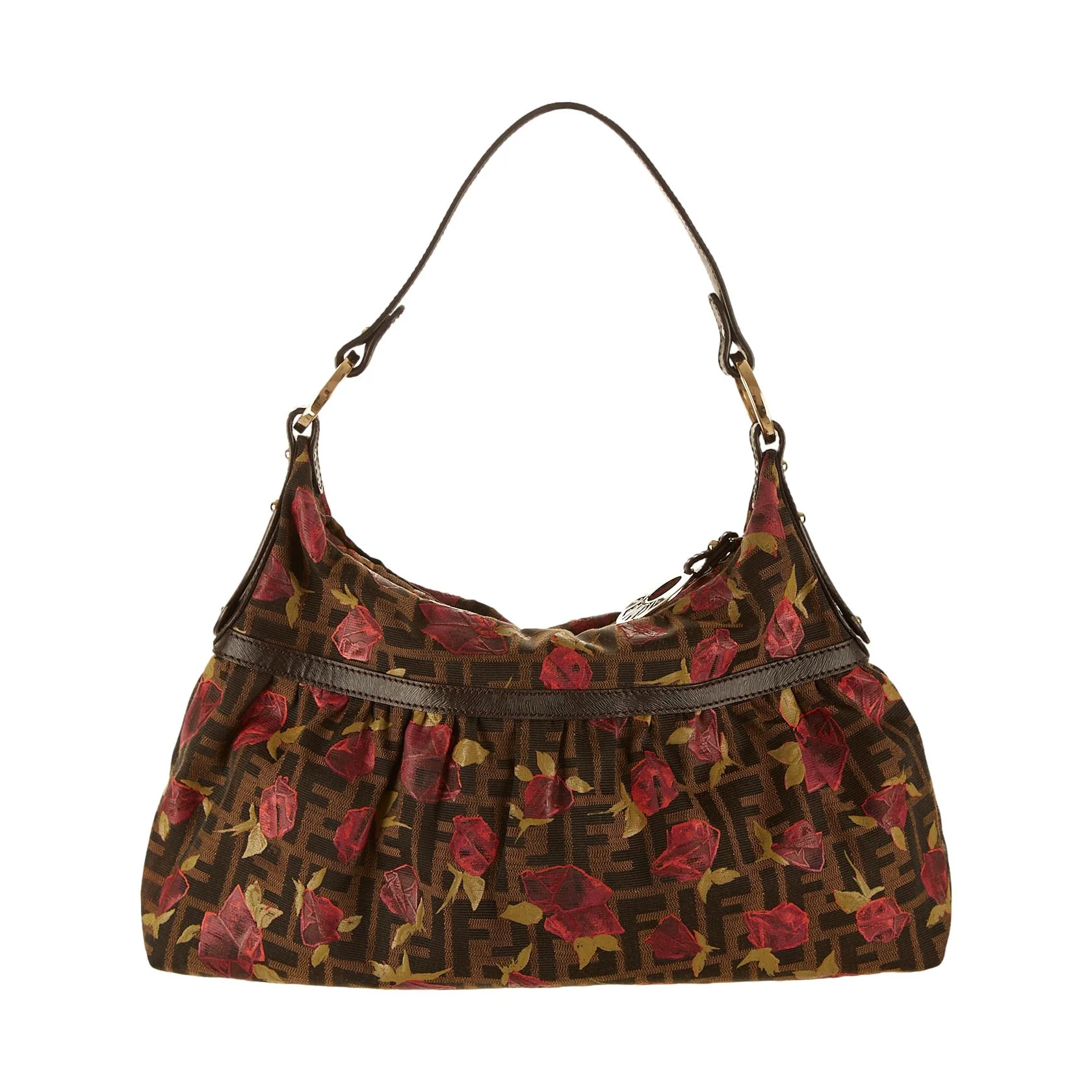 Fendi Zucca Logo Rose Shoulder Bag