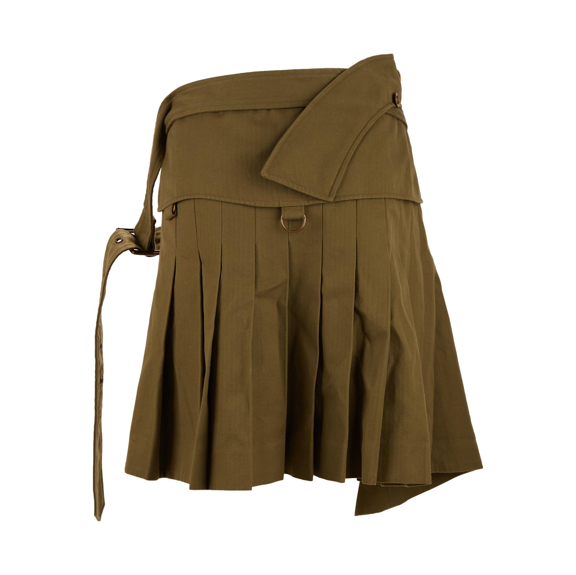 Galliano Army Green Low Rise Pleated Skirt - Image 2