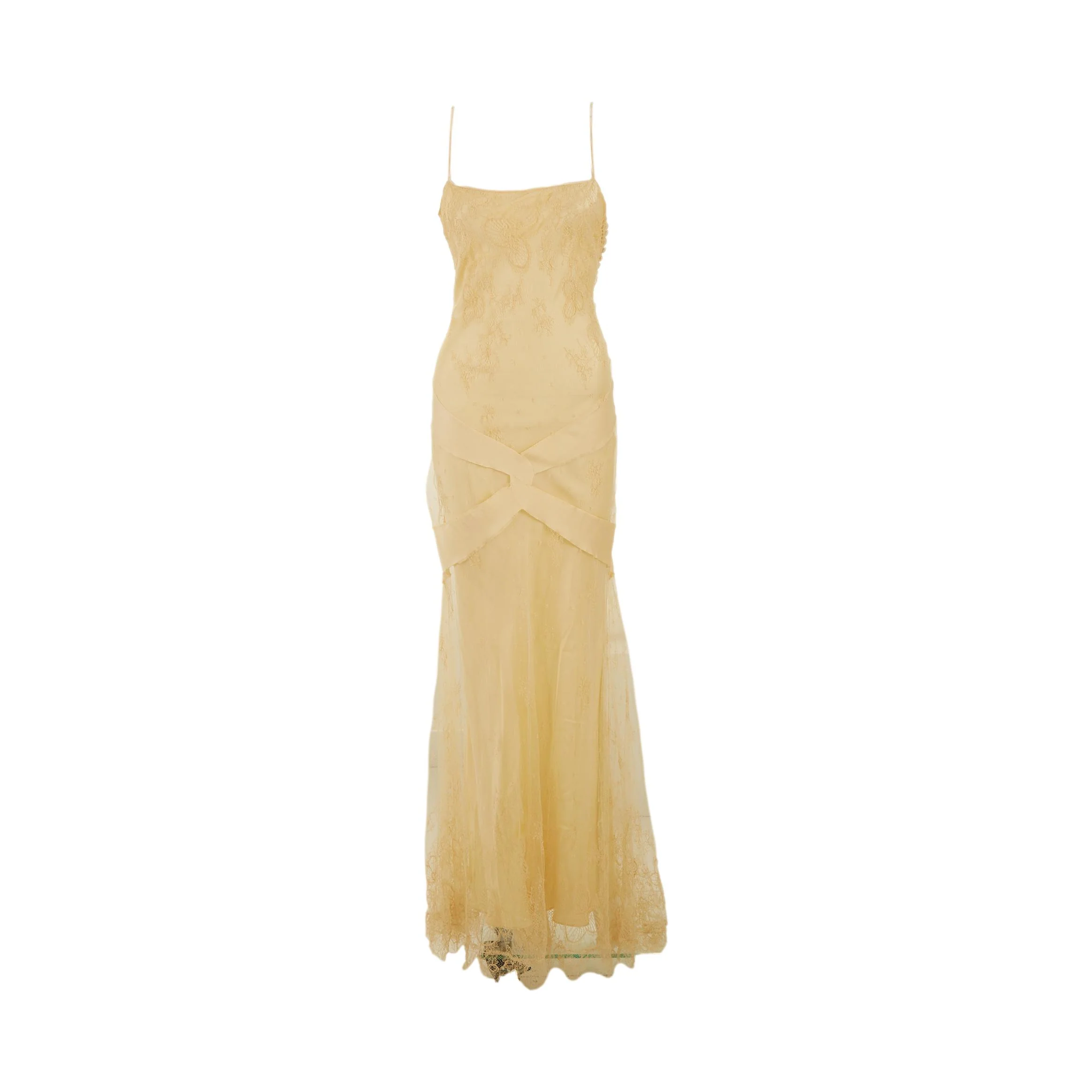 Galliano Beige Floral Lace Dress