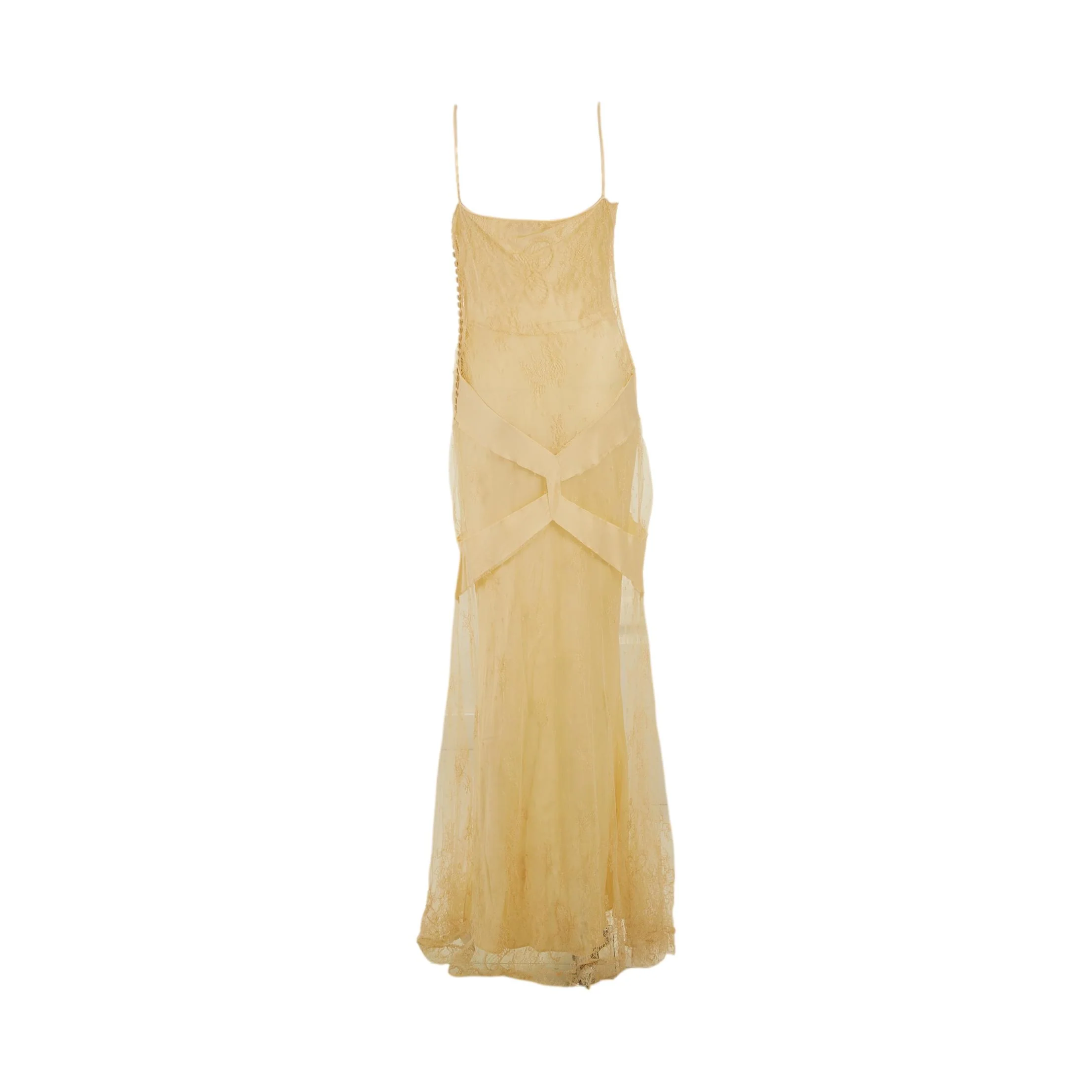Galliano Beige Floral Lace Dress - Image 2