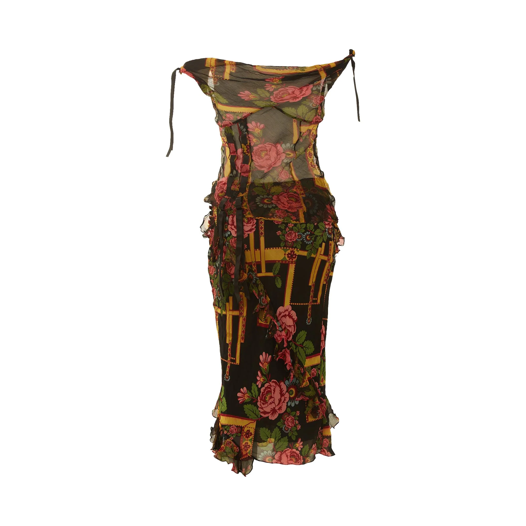 Galliano Black Floral Print Skirt Set - Image 2