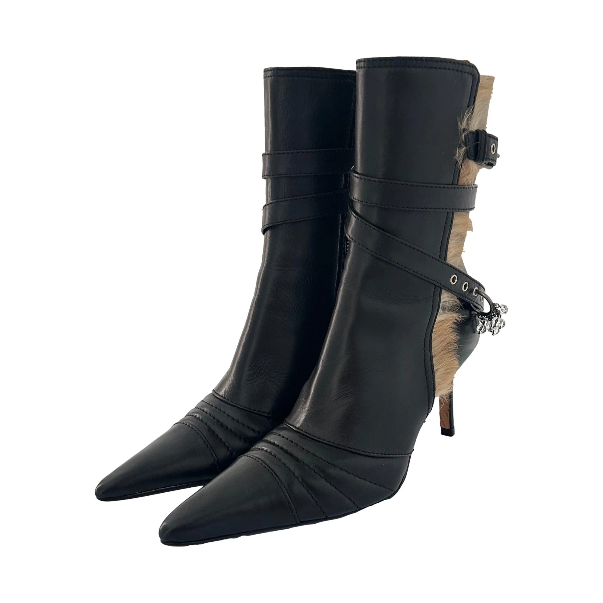 Galliano Black Fur Charm Boots - Image 3