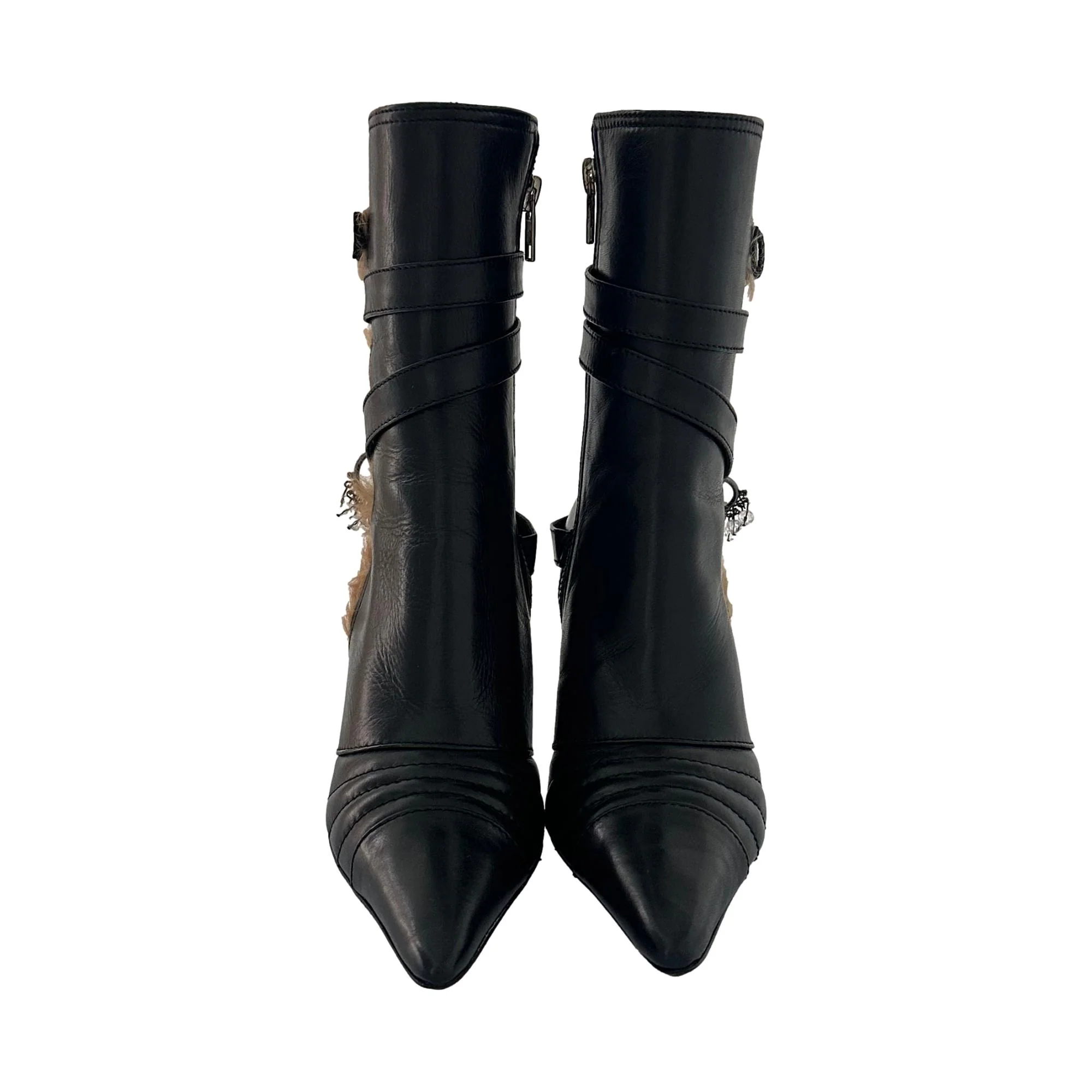 Galliano Black Fur Charm Boots - Image 4
