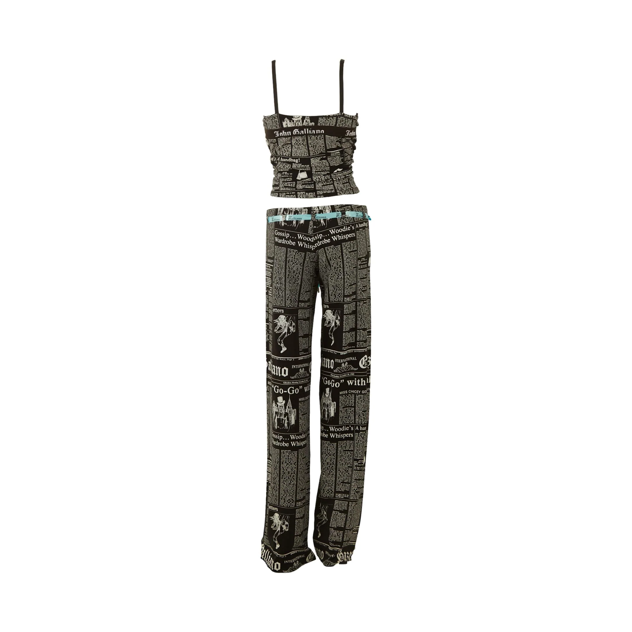 Galliano Black Newsprint Ribbon Pant Set - Image 2