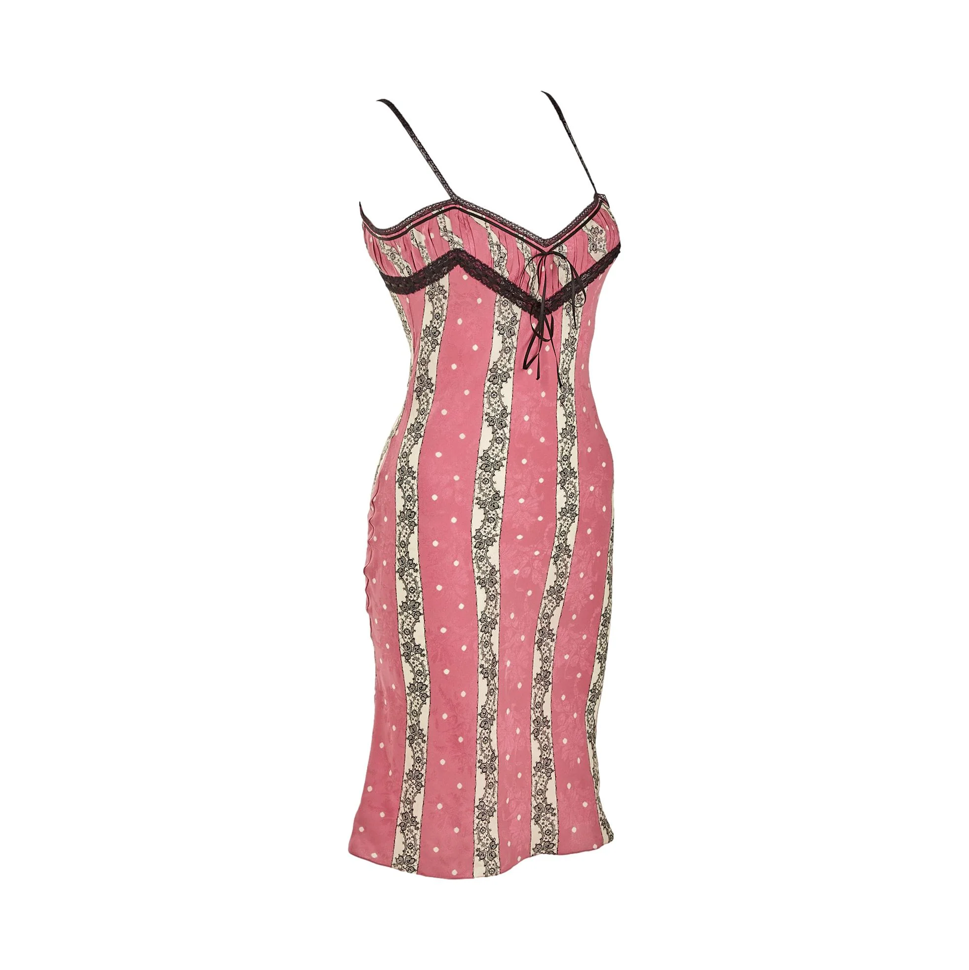 Galliano Pink Floral Lace Dress - Image 2