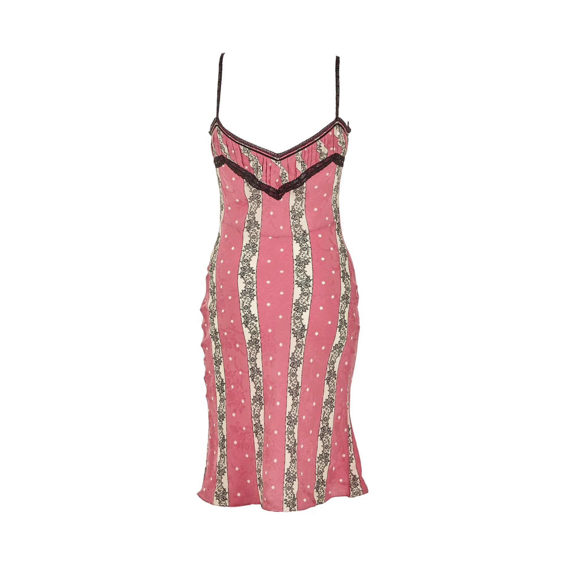 Galliano Pink Floral Lace Dress - Image 3