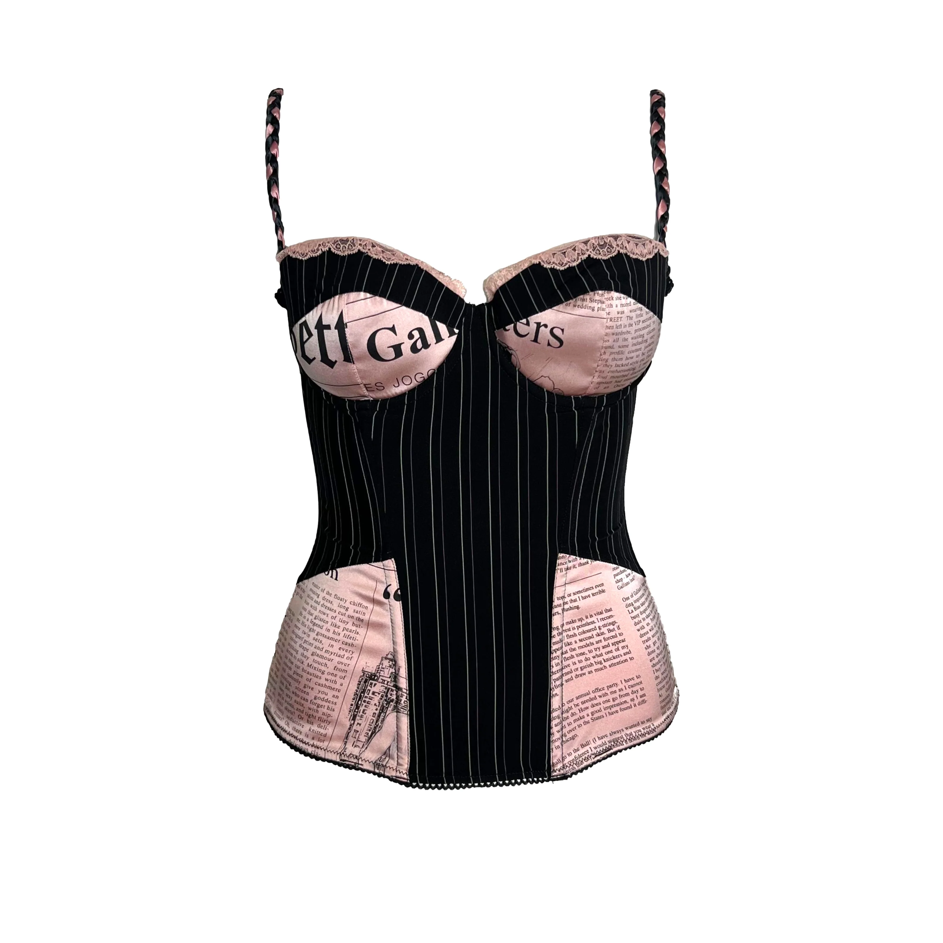 Galliano Pink Newsprint Corset Top