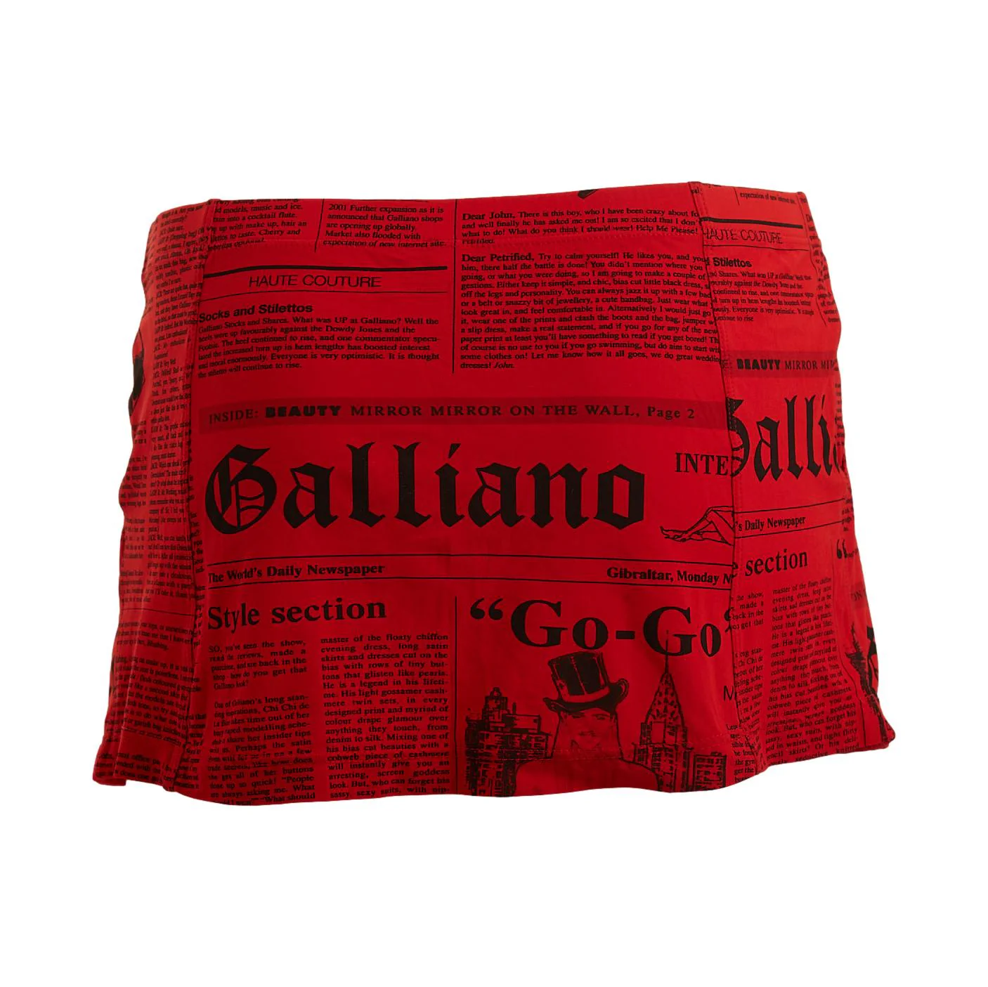 Galliano Red Newsprint Mini Skirt - Image 2