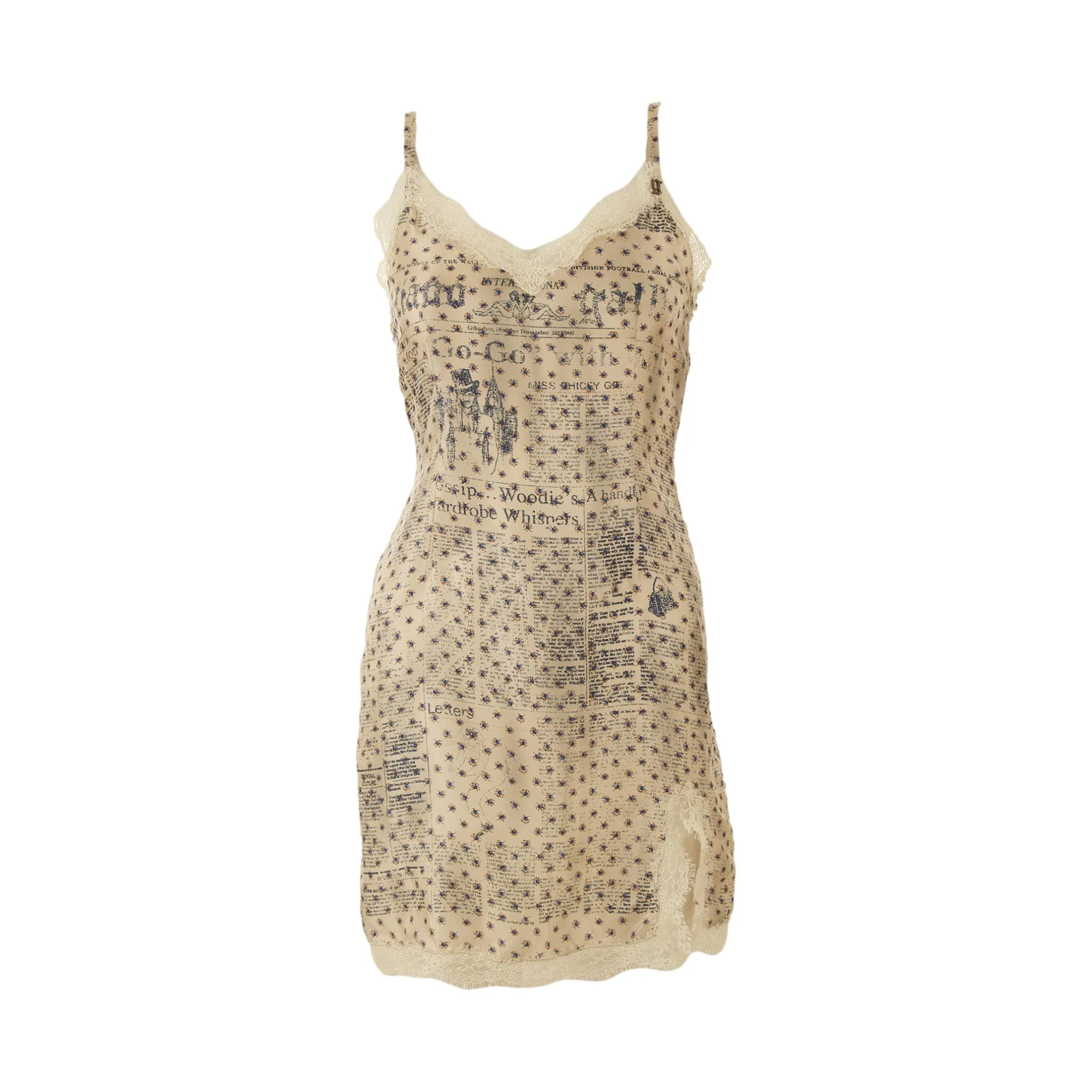 Galliano Silk Newsprint Mini Dress