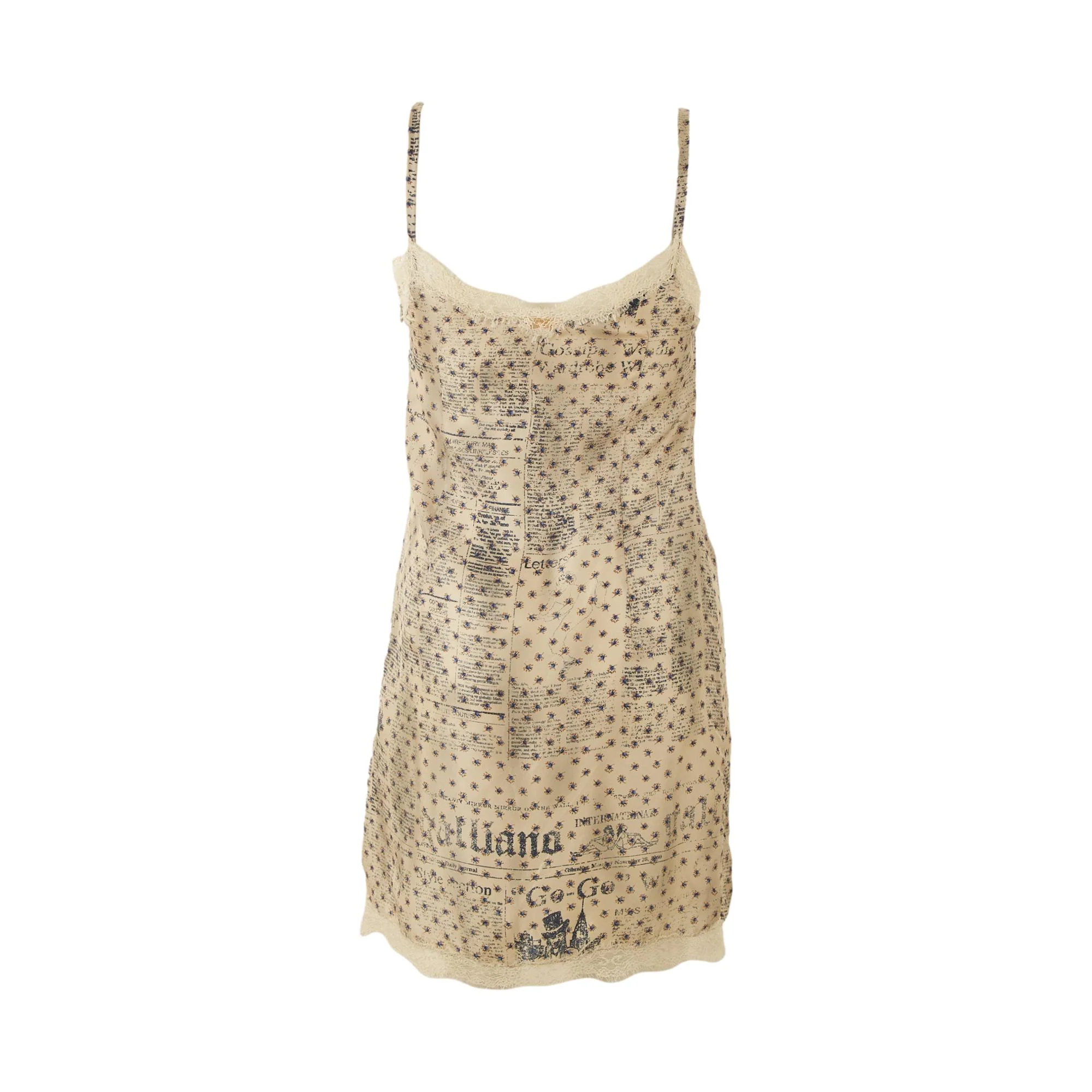 Galliano Silk Newsprint Mini Dress - Image 2