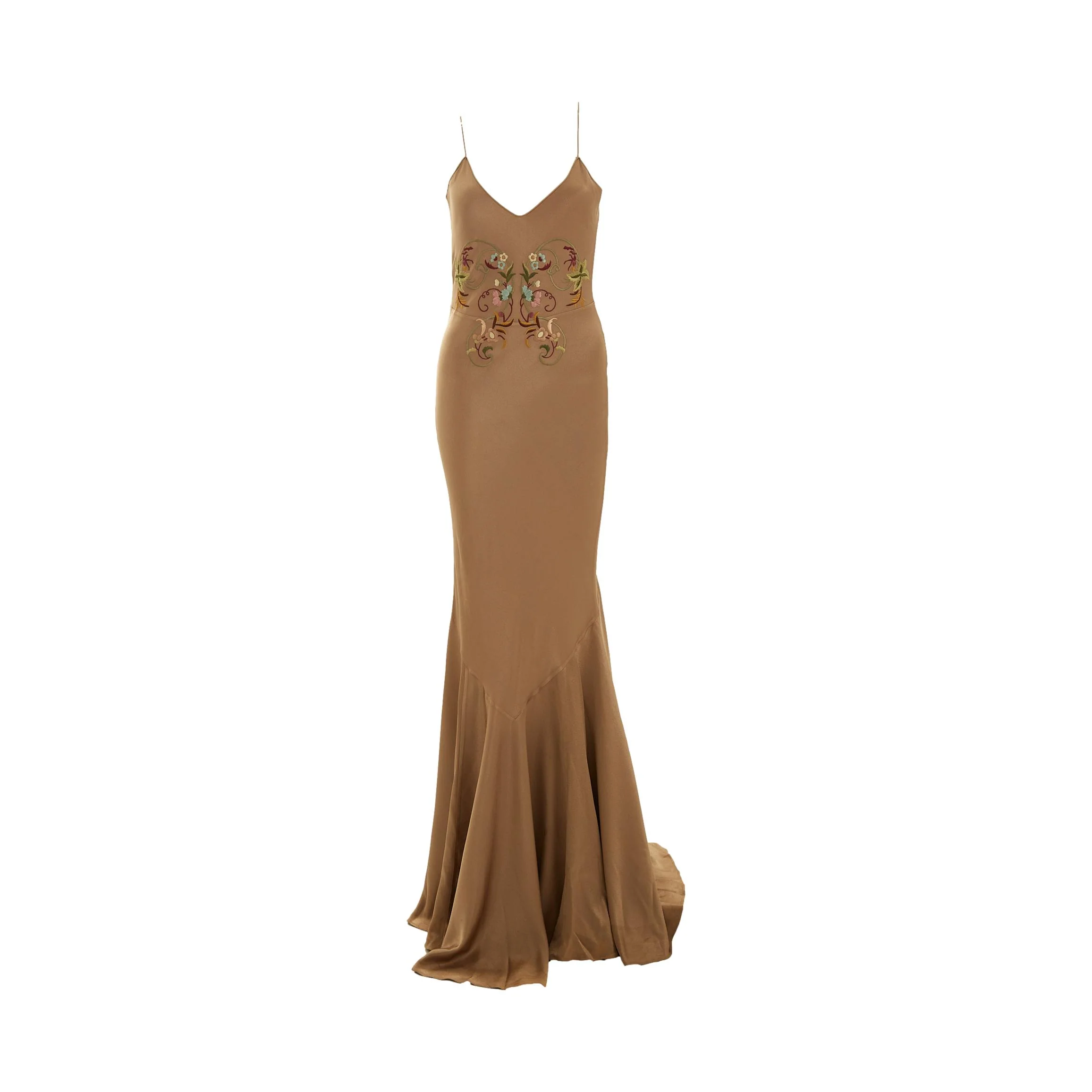 Galliano Tan Floral Embroidered Dress