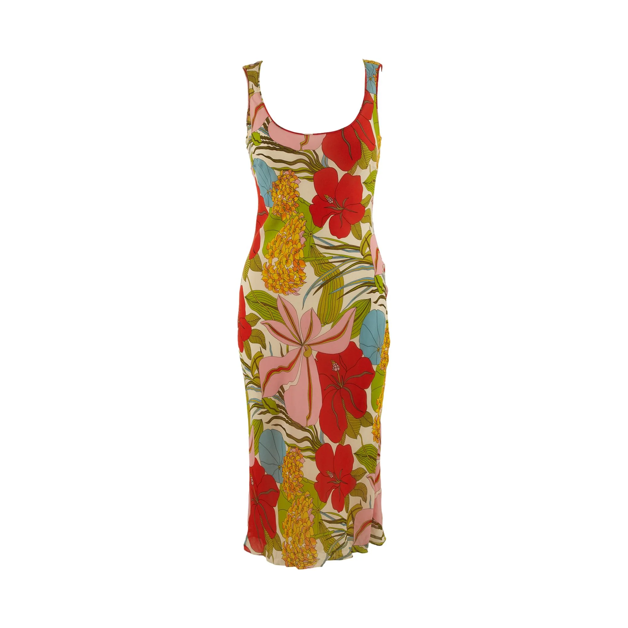 Galliano Multicolor Floral Print Dress