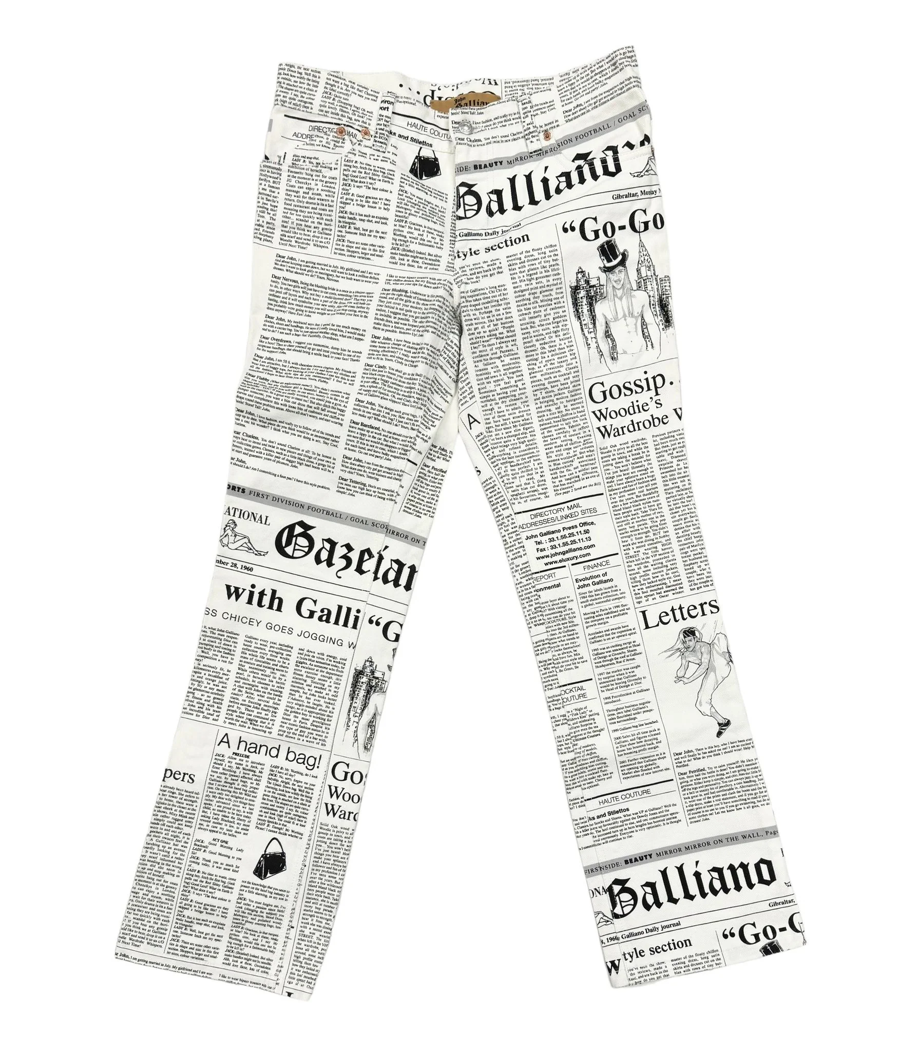 Galliano White Newsprint Pants