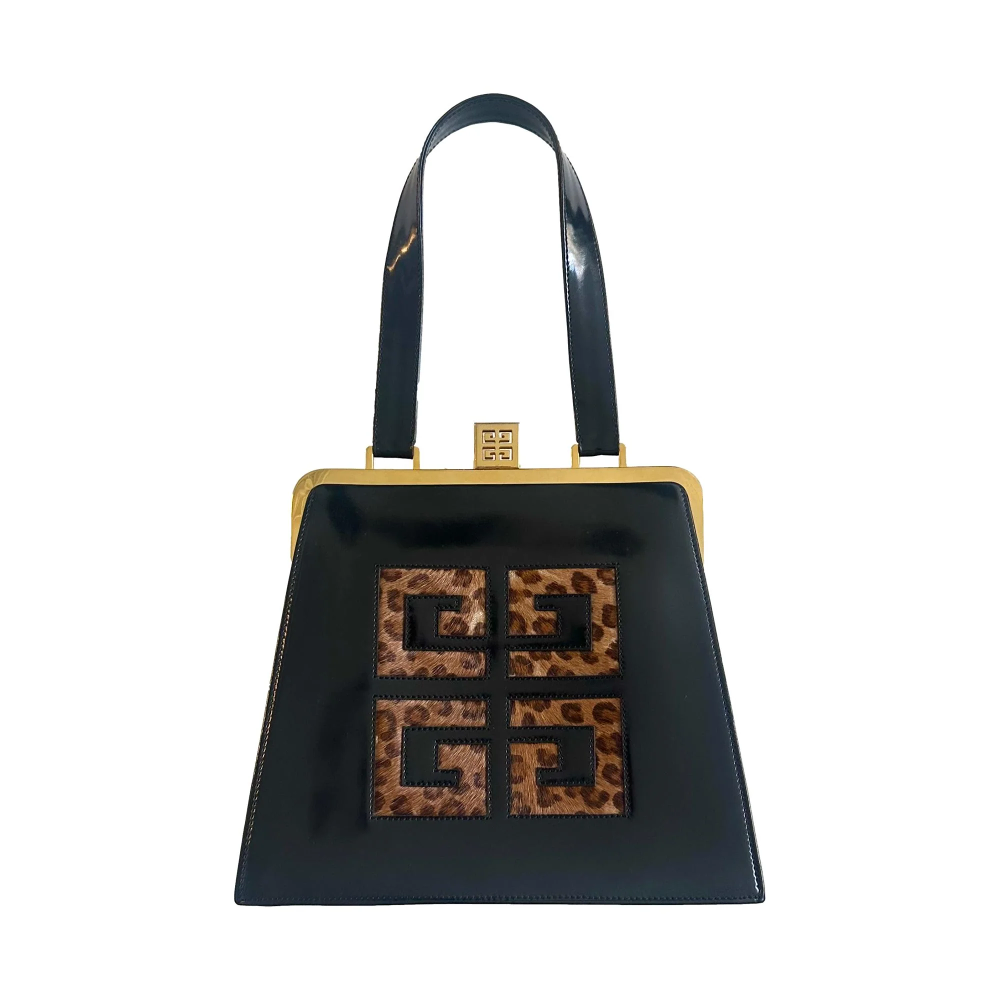 Givenchy Black Cheetah Logo Top Handle