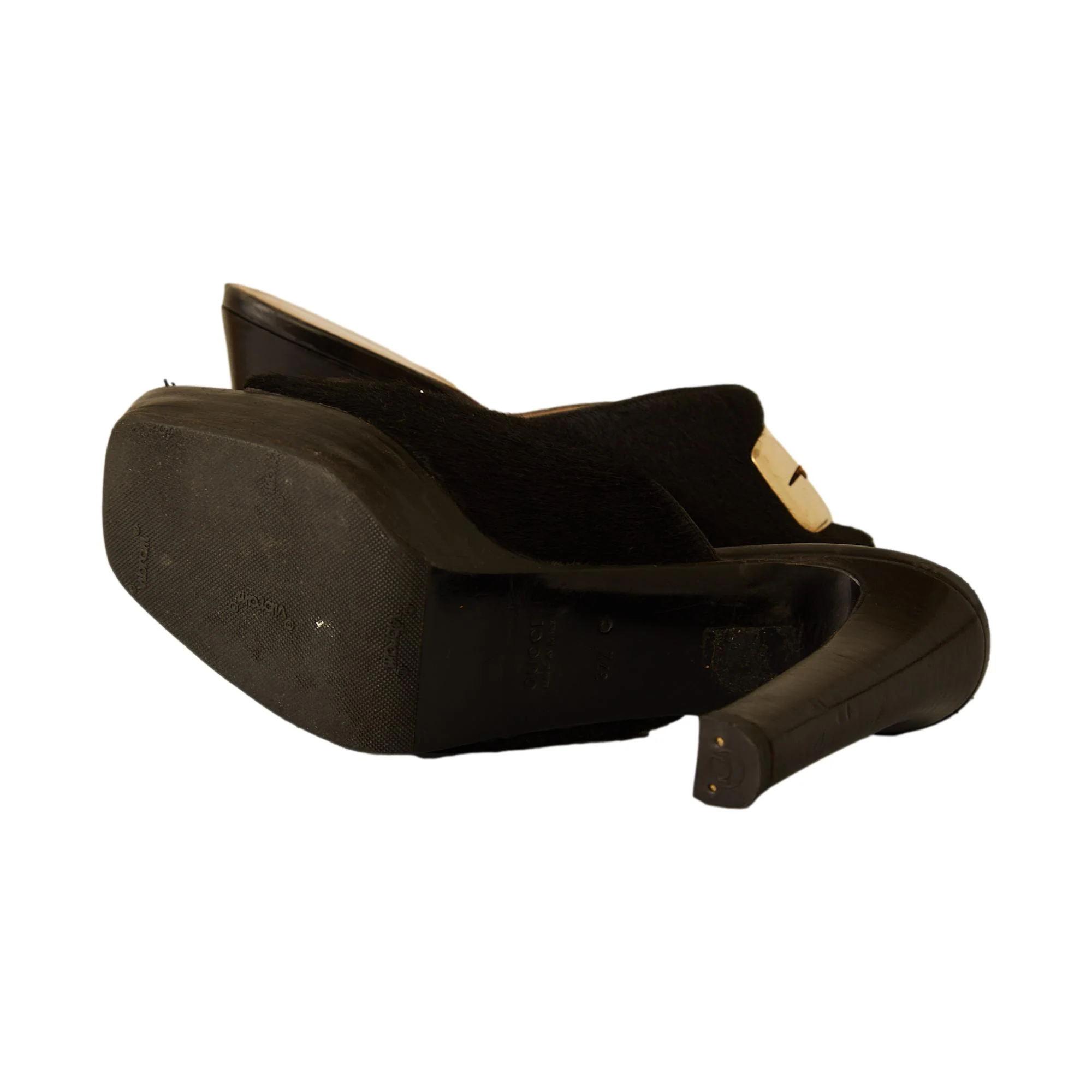 Gucci Black Calfhair Logo Platform Heels - Image 3