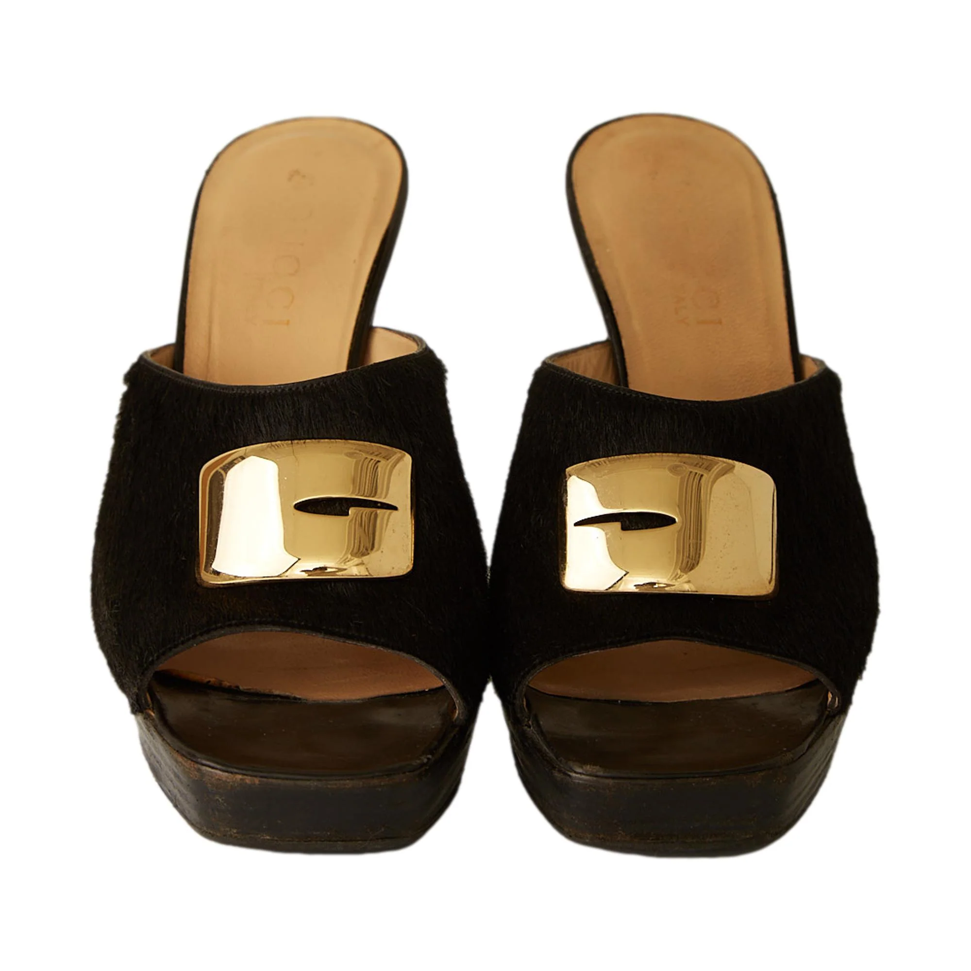 Gucci Black Calfhair Logo Platform Heels - Image 4
