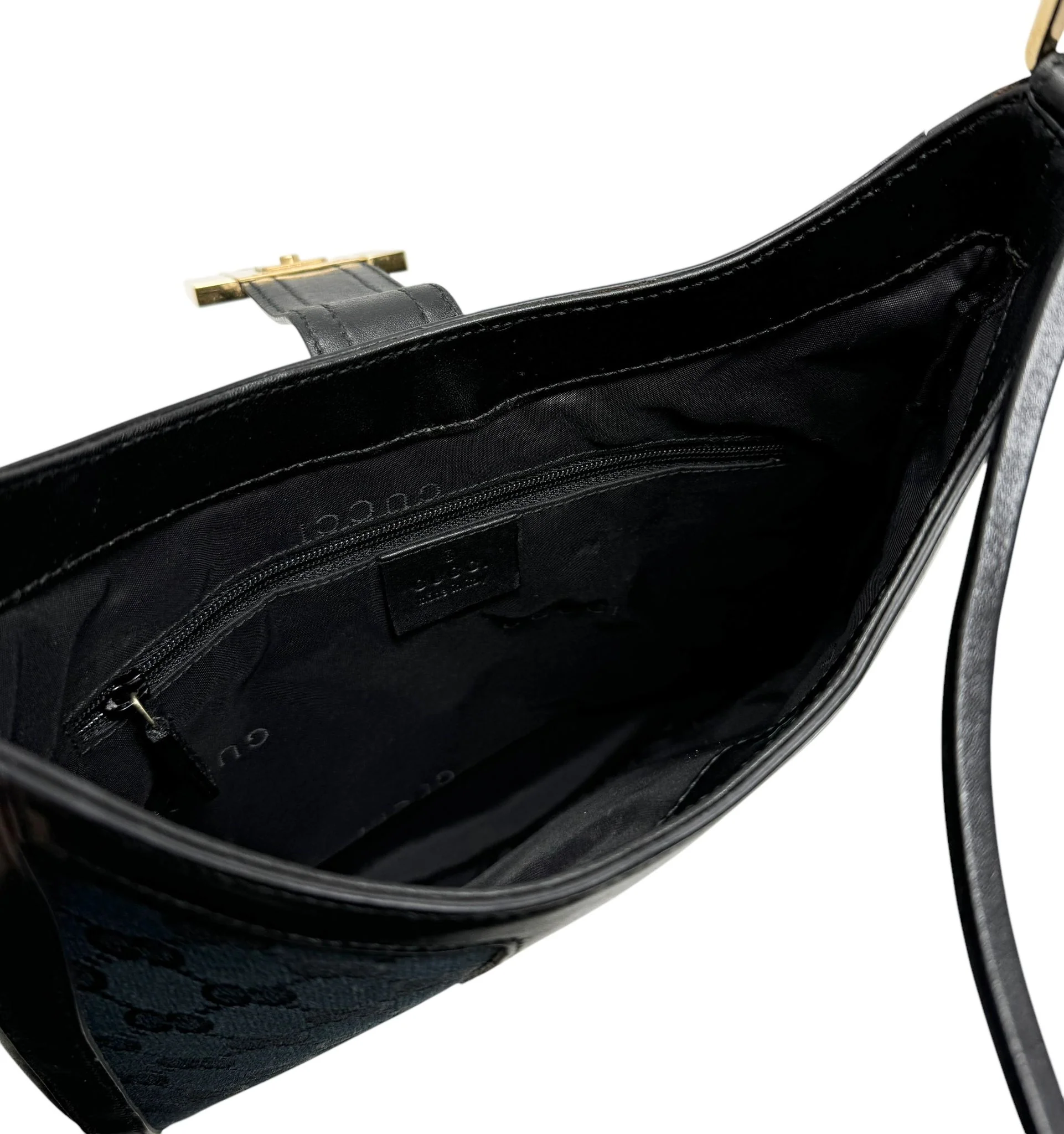 Gucci Black Canvas Logo Shoulder Bag - Image 3