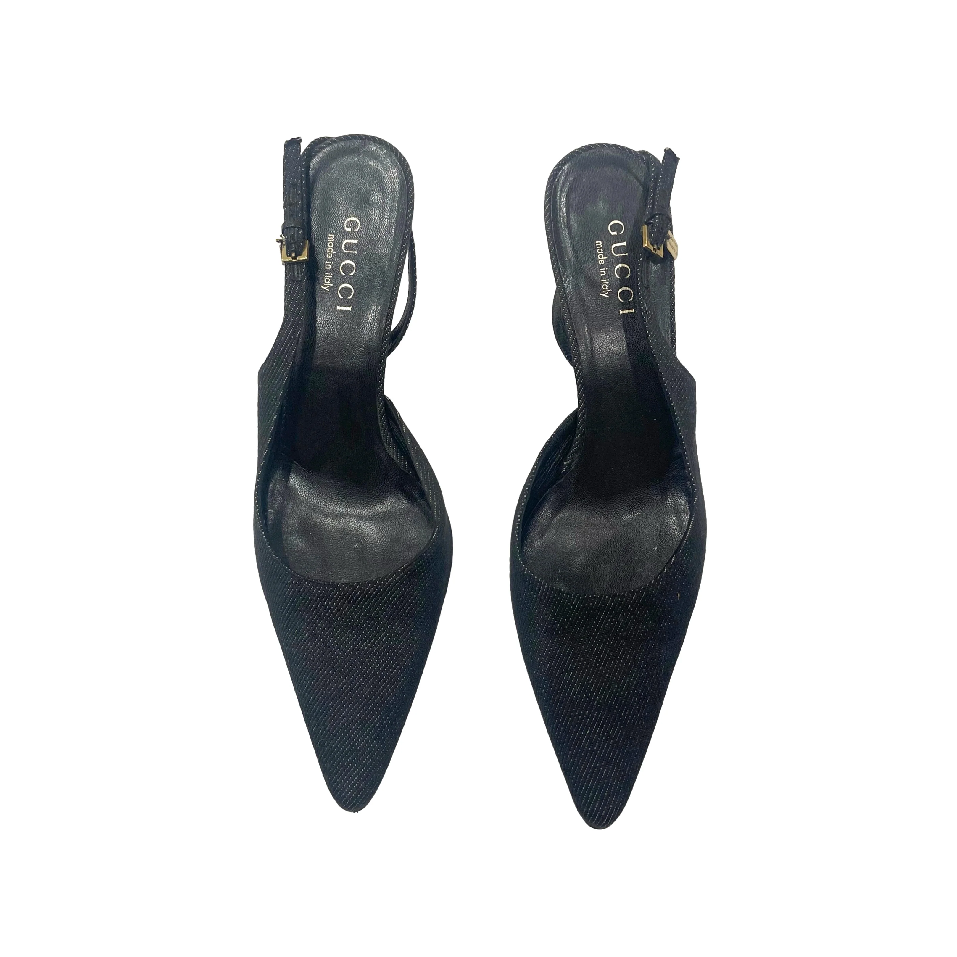 Gucci Black Denim Dog Tag Heels