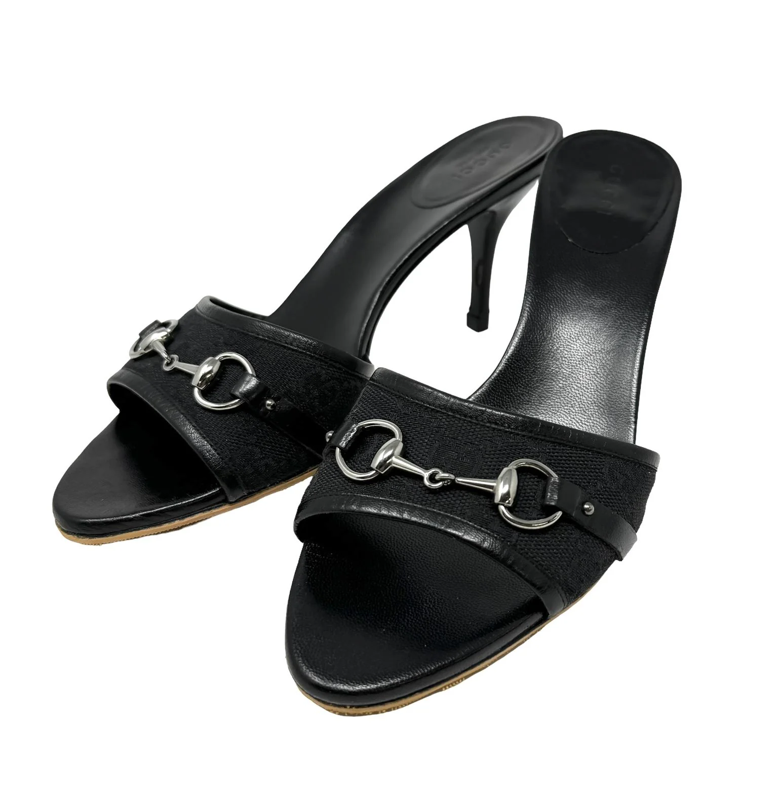 Gucci Black Horsebit Logo Heels - Image 2
