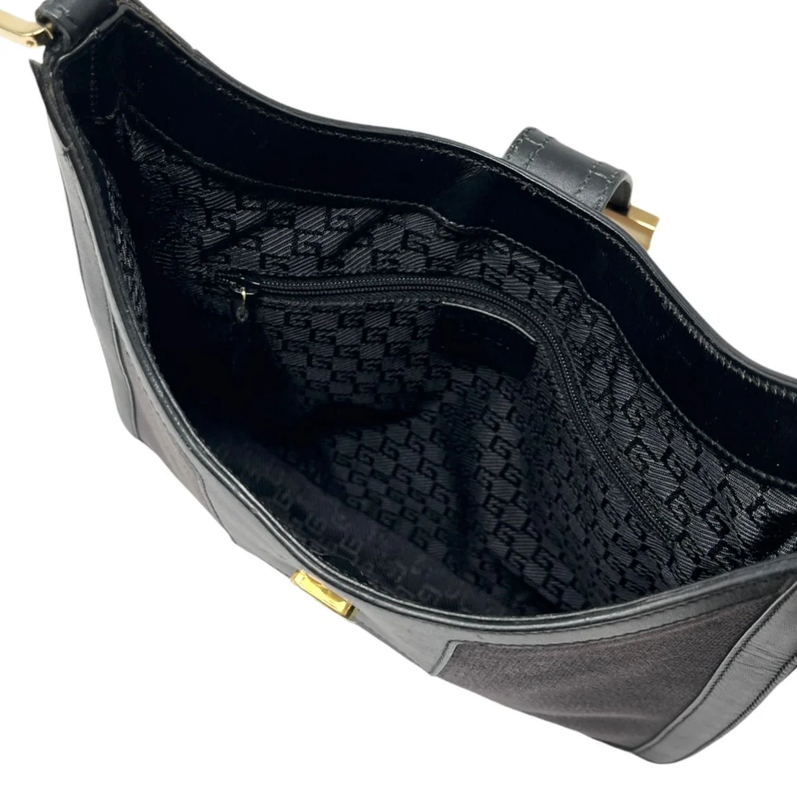Gucci Black Leather + Denim Shoulder Bag - Image 3