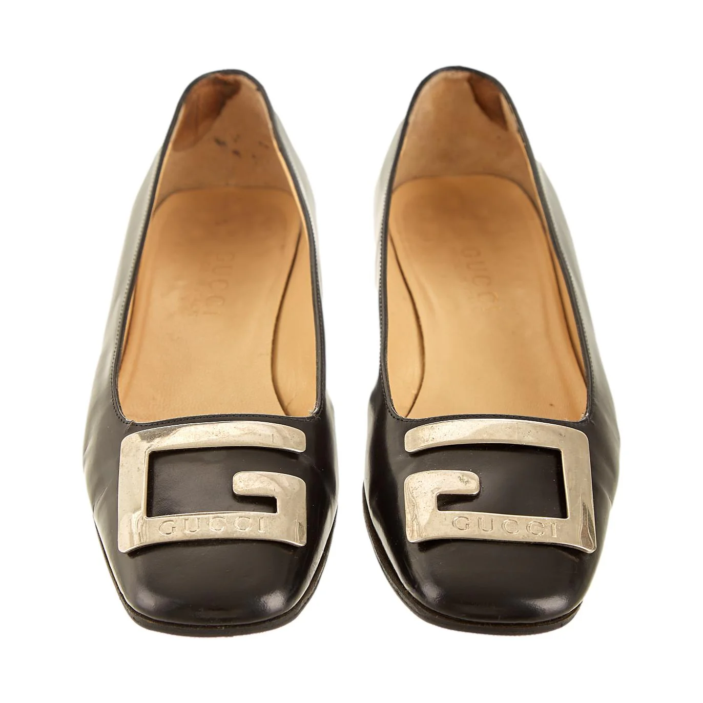Gucci Black Leather Logo Heels