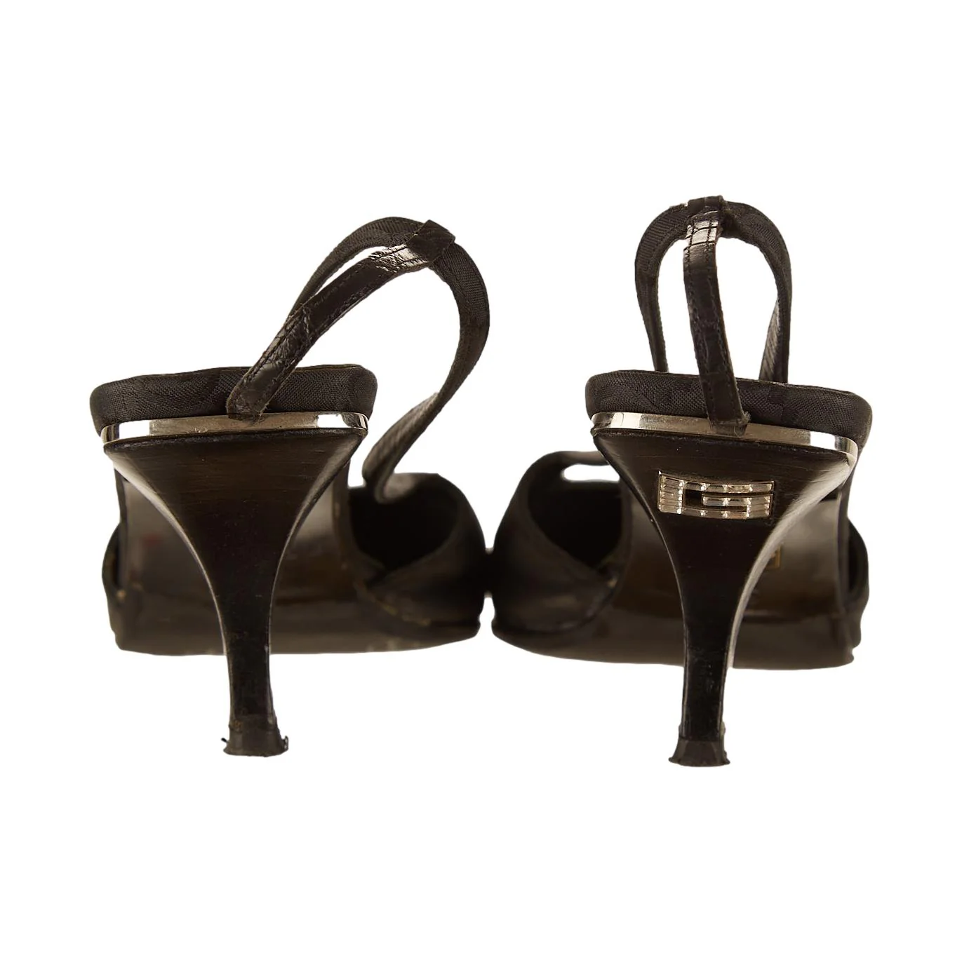Gucci Black Logo Rhinestone Slingback Heels - Image 4