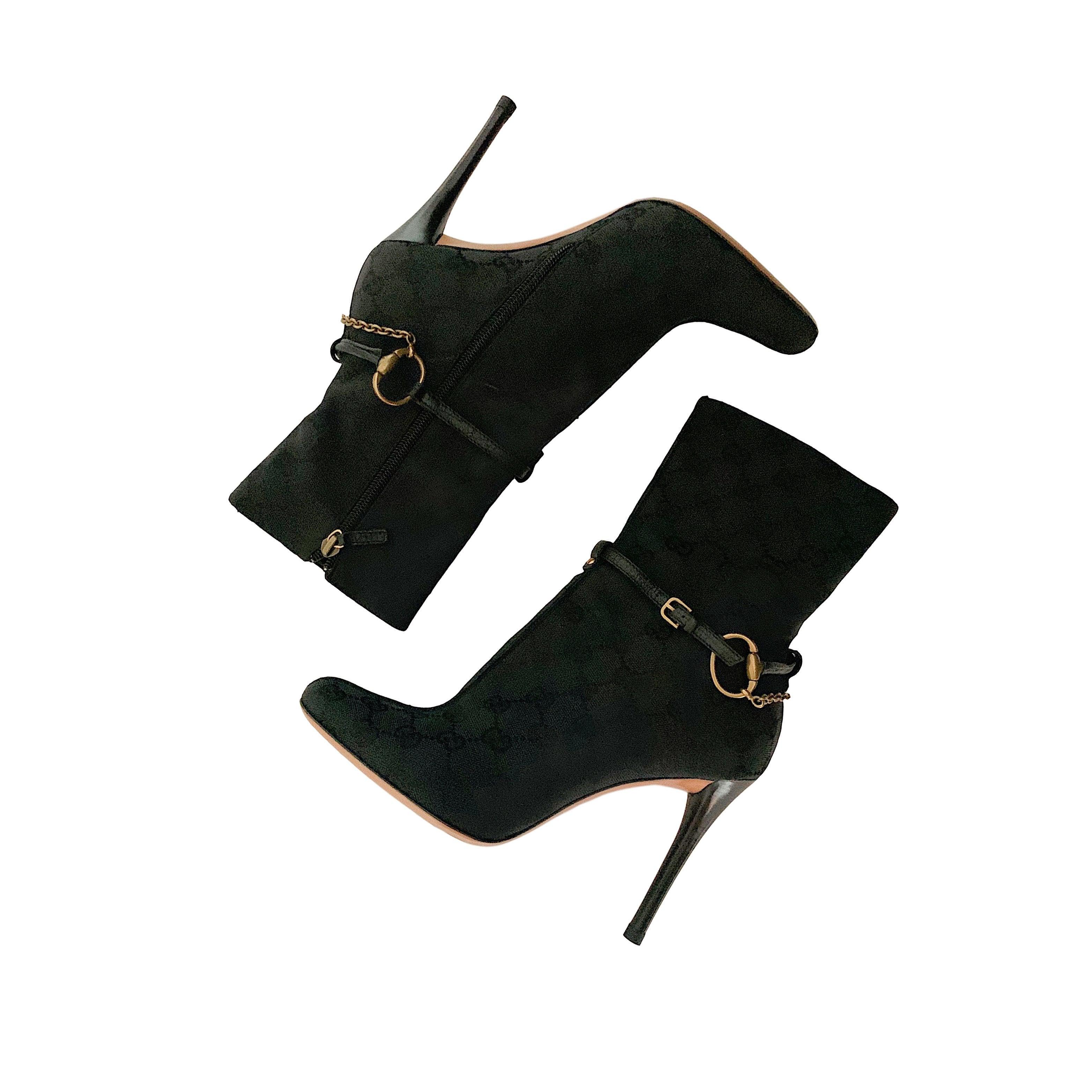 Gucci Black Logo Heeled Ankle Boots