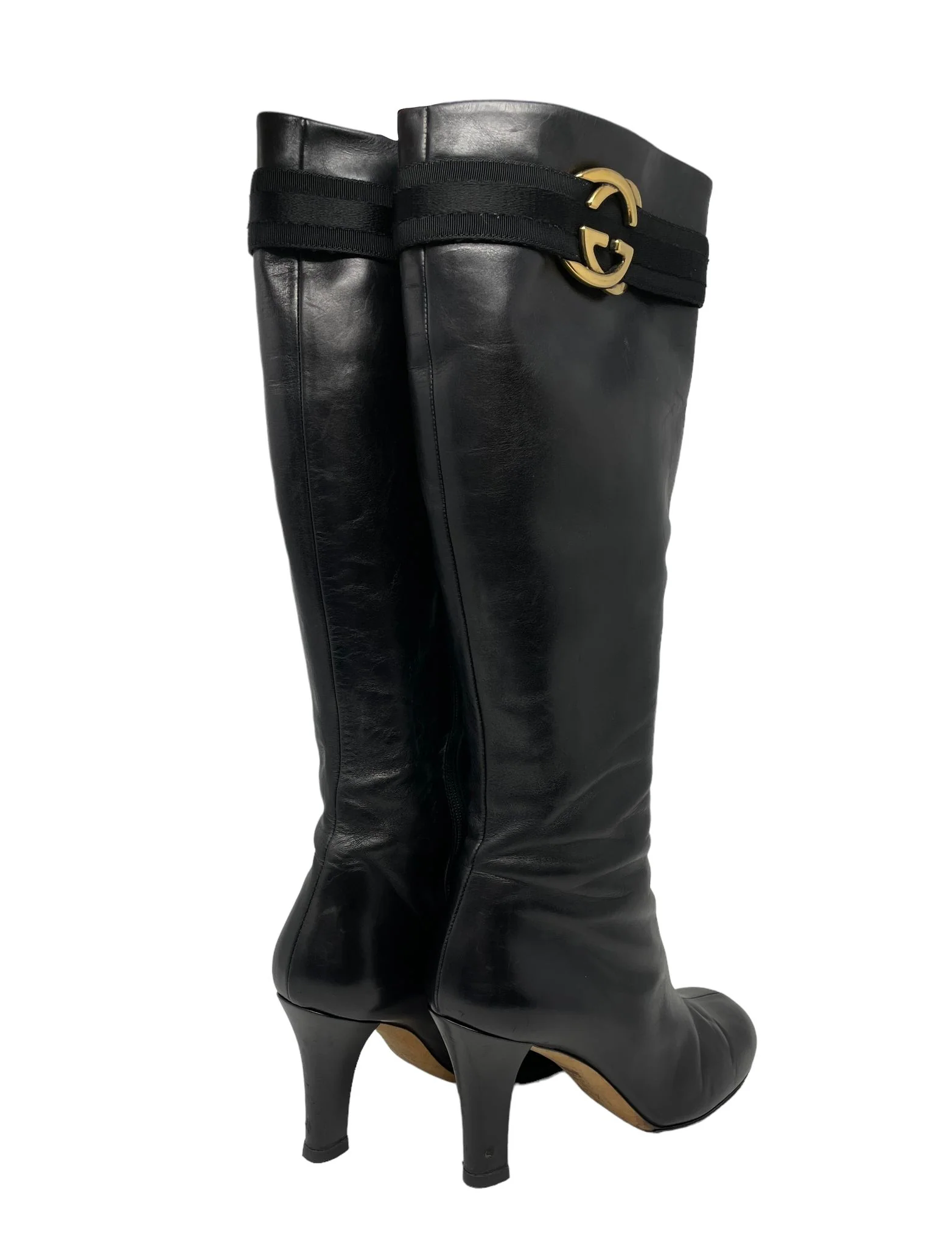 Gucci Black Logo Leather Boots - Image 2